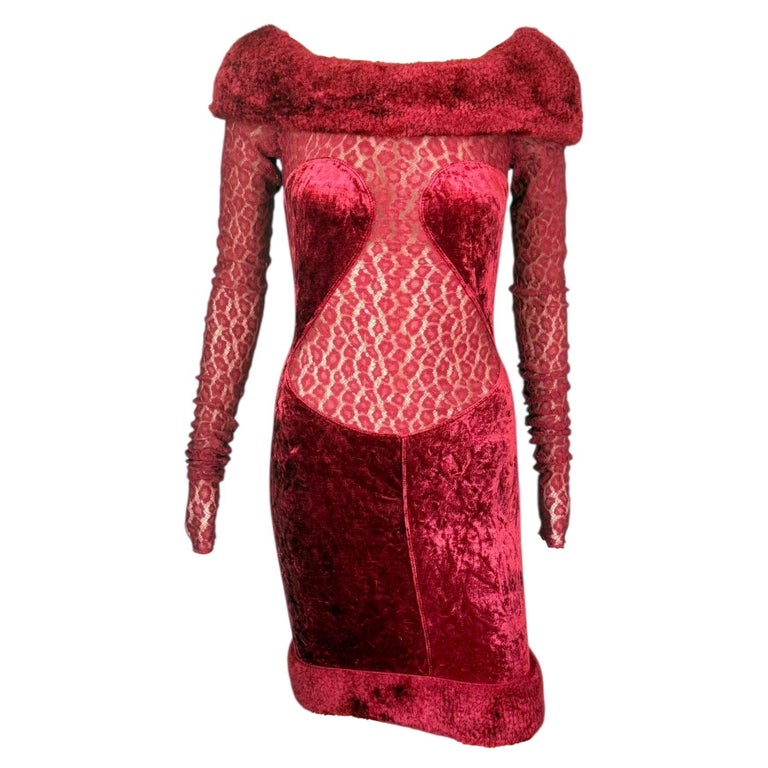 Azzedine Alaia F/W 1991 Runway Sheer Lace Velvet Chenille Bustier Mini Dress  For Sale at 1stDibs