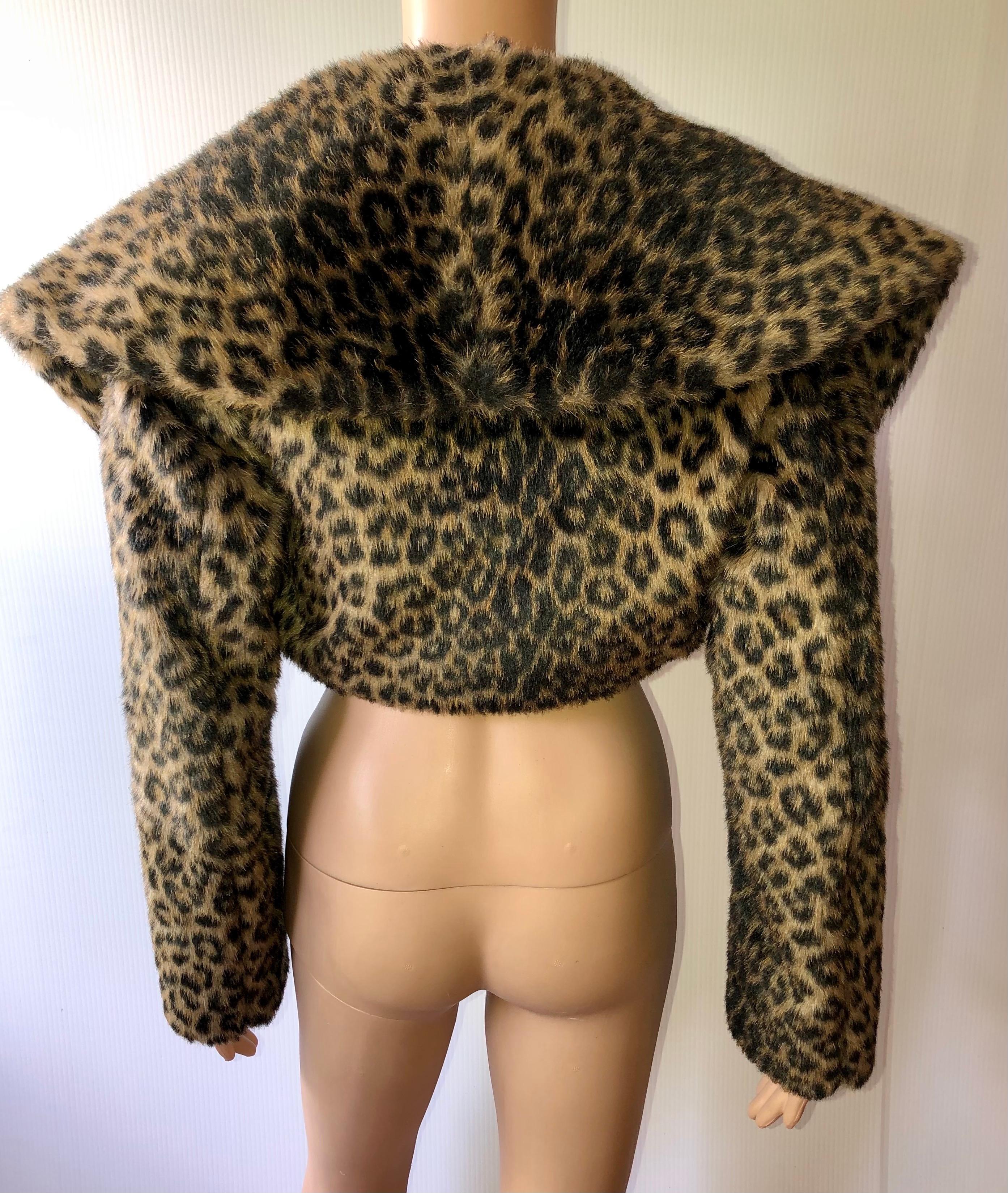 Azzedine Alaia F/W 1991 Runway Vintage Faux Fur Leopard Crop Top Bolero Jacket 1