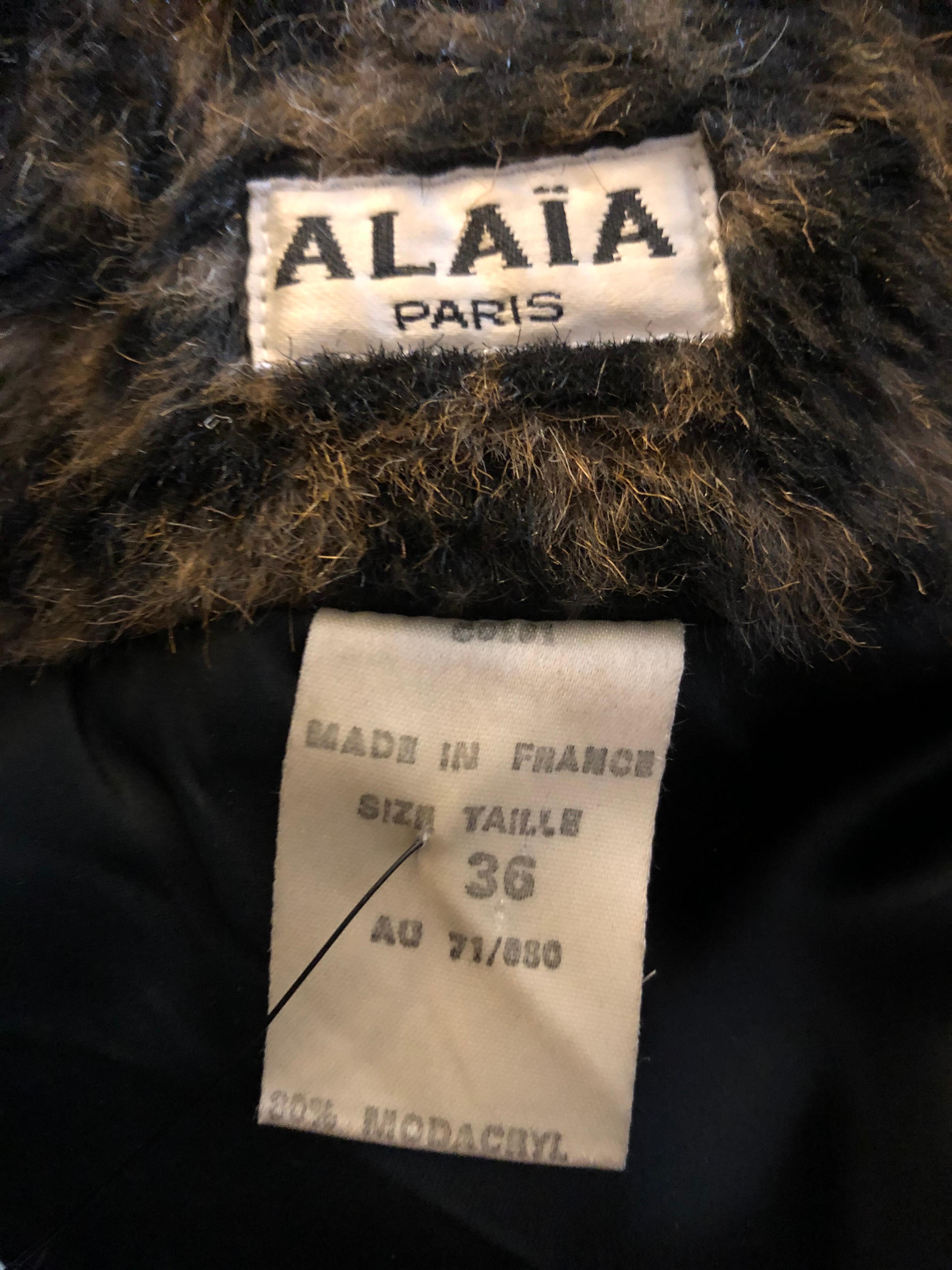 Azzedine Alaia F/W 1991 Runway Vintage Faux Fur Leopard Crop Top Bolero Jacket In Good Condition In Naples, FL