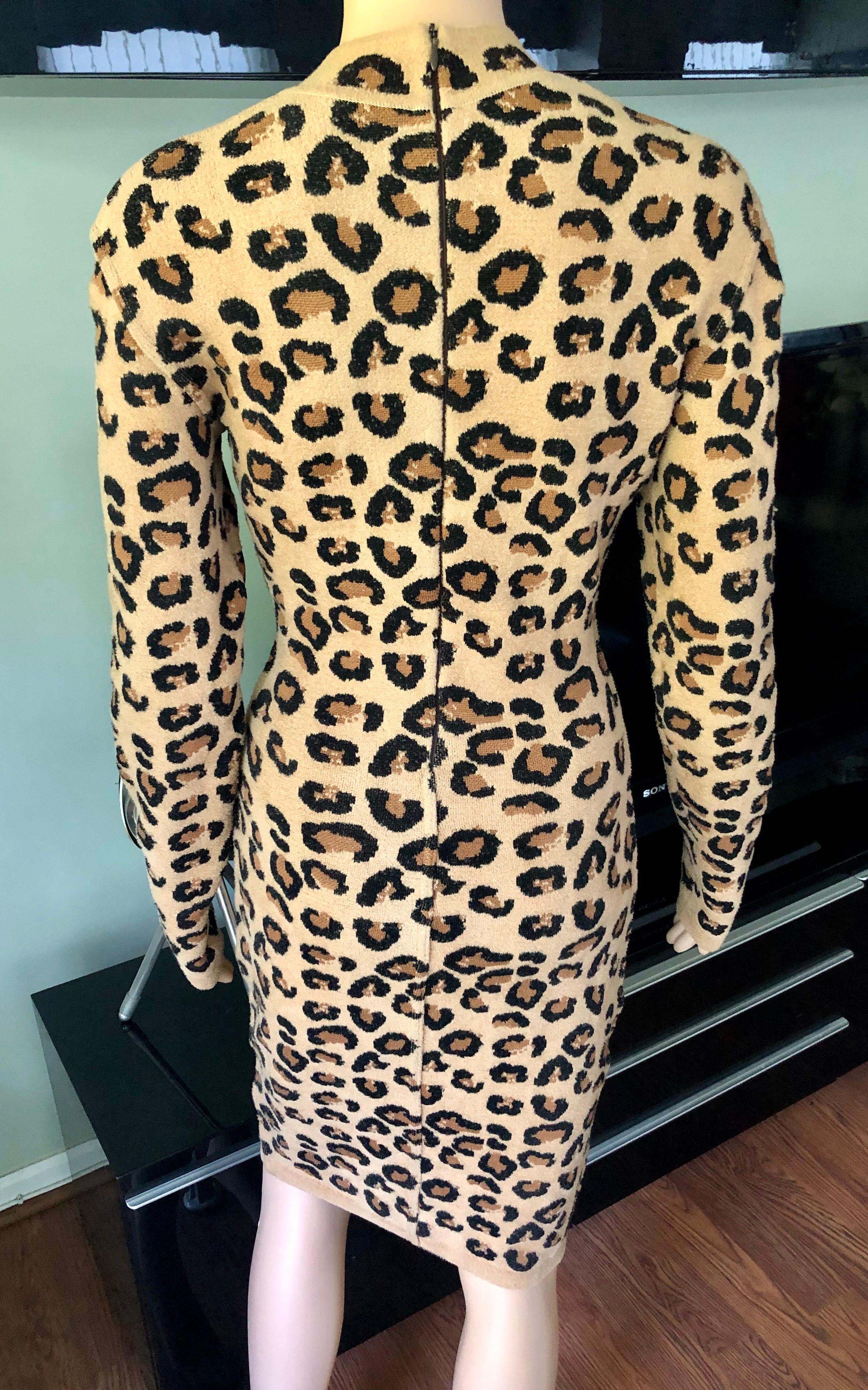 Azzedine Alaia F/W 1991 Runway Vintage Iconic Leopard Print Bodycon Dress In Good Condition For Sale In Naples, FL