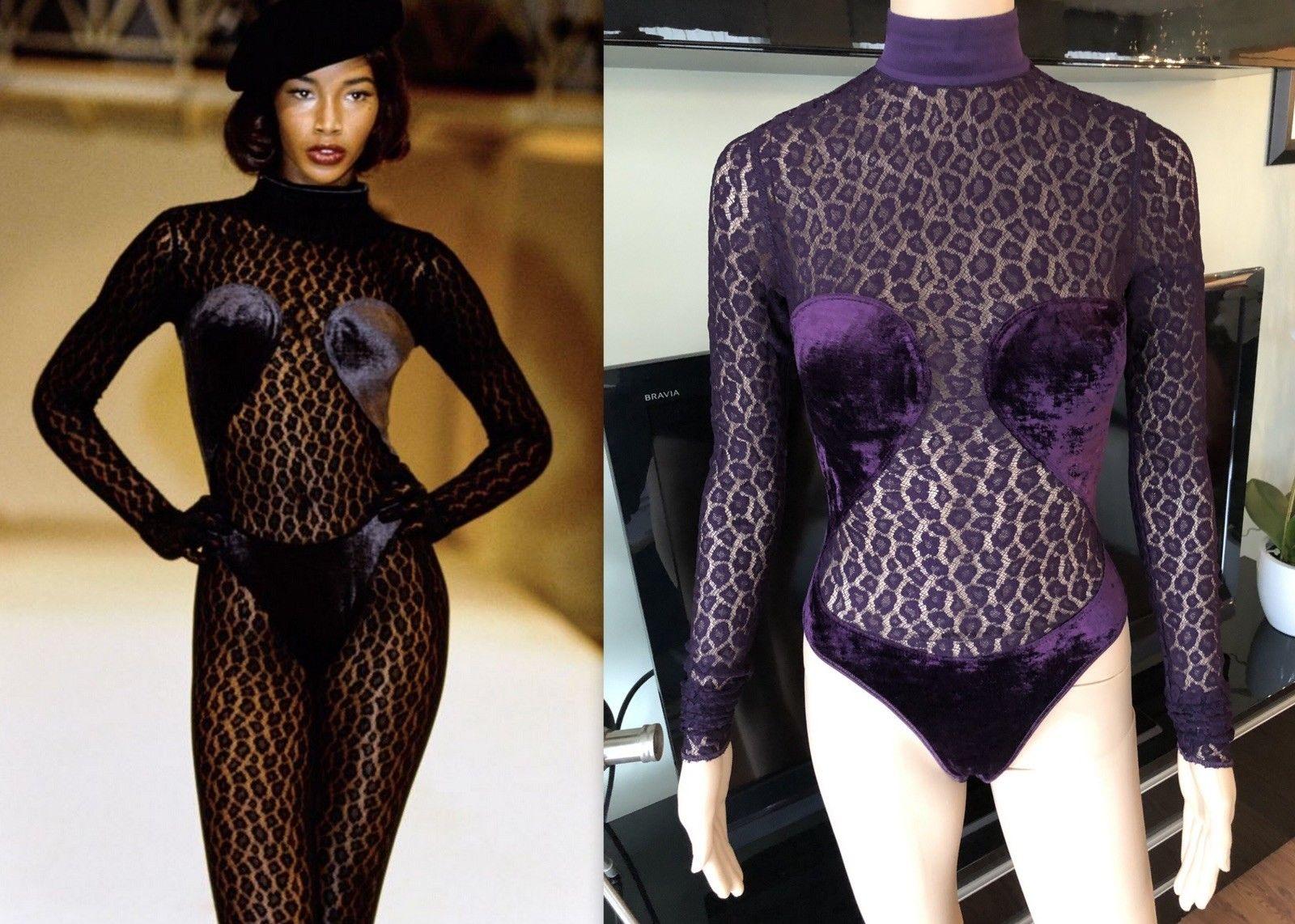 Azzedine Alaia F/W 1991 Runway Vintage Sheer Lace Bustier Bodysuit Top In Good Condition In Naples, FL