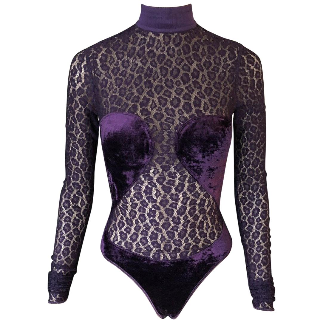 Azzedine Alaia F/W 1991 Runway Vintage Sheer Lace Bustier Bodysuit Top