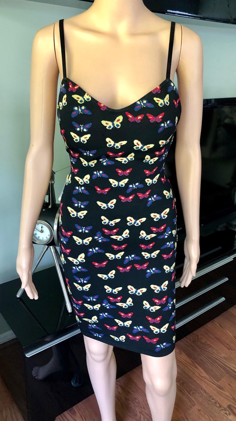 Azzedine Alaia F/W 1991 Runway Vintage Thierry Perez Butterfly Print Dress  In Excellent Condition For Sale In Naples, FL