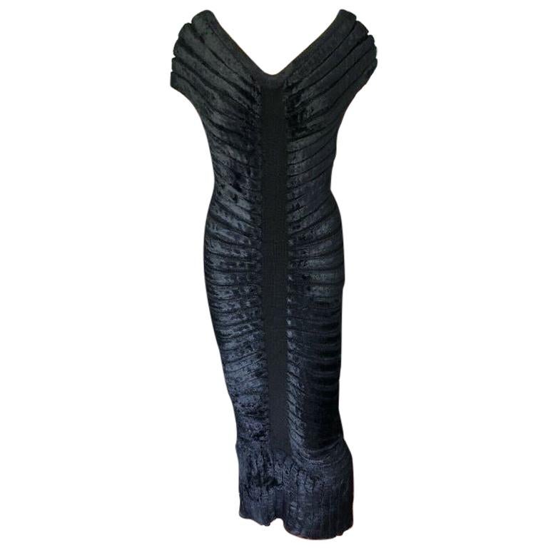Azzedine Alaia S/S 1994 Vintage Black Long Chenille Dress For Sale
