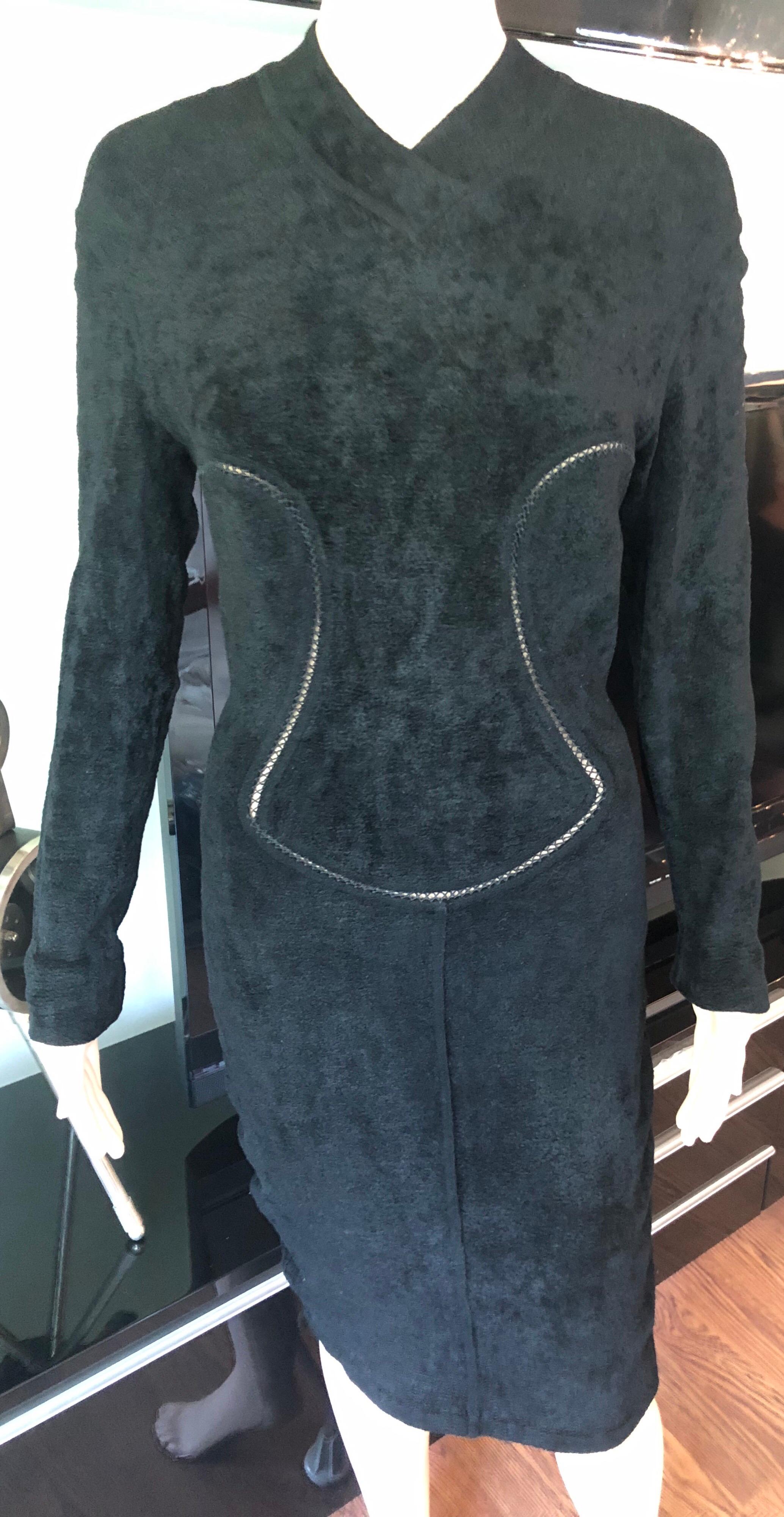 Azzedine Alaia F/W 1991 Vintage Bodycon Velvet Knit Black Dress In Good Condition For Sale In Naples, FL