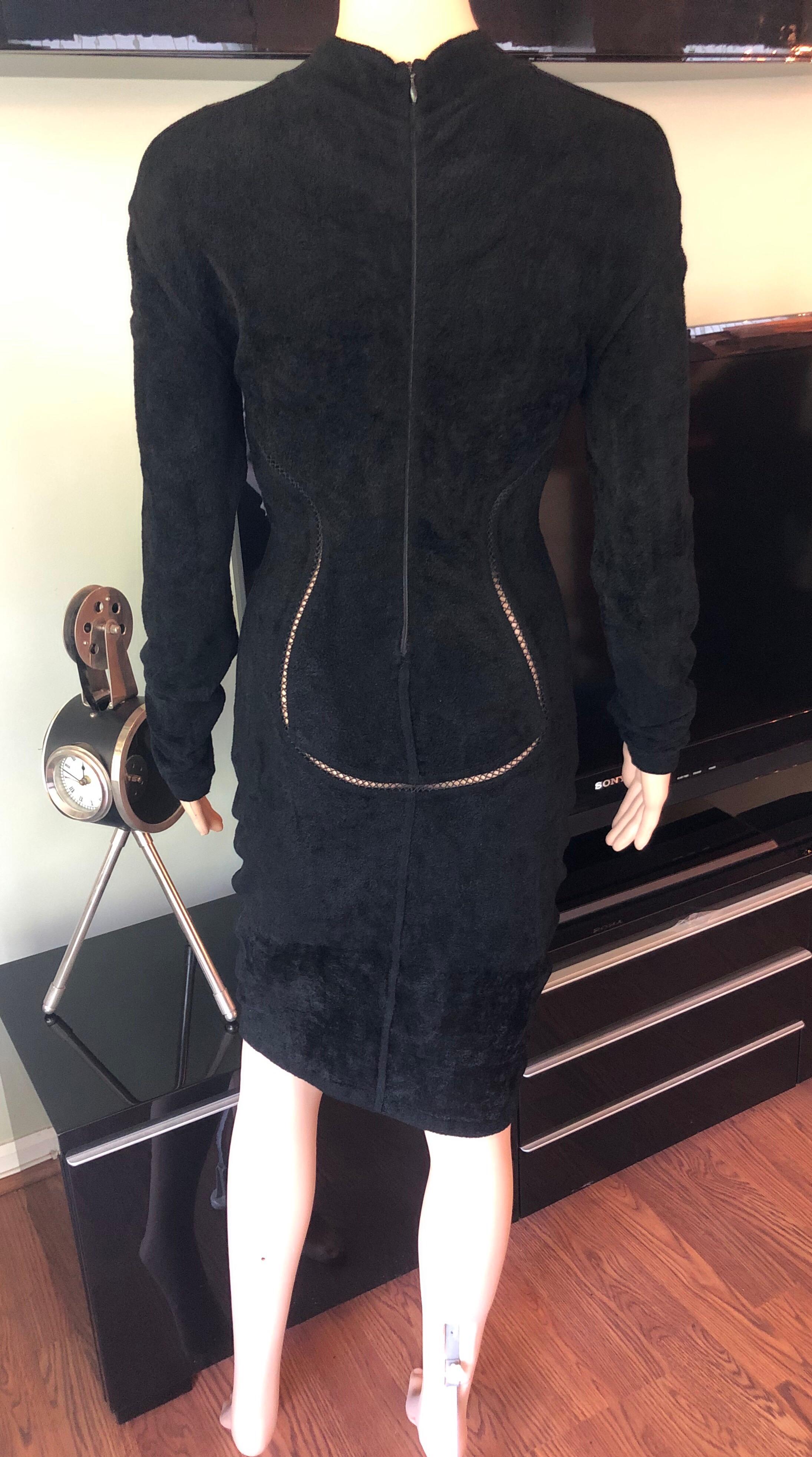 Women's Azzedine Alaia F/W 1991 Vintage Bodycon Velvet Knit Black Dress For Sale