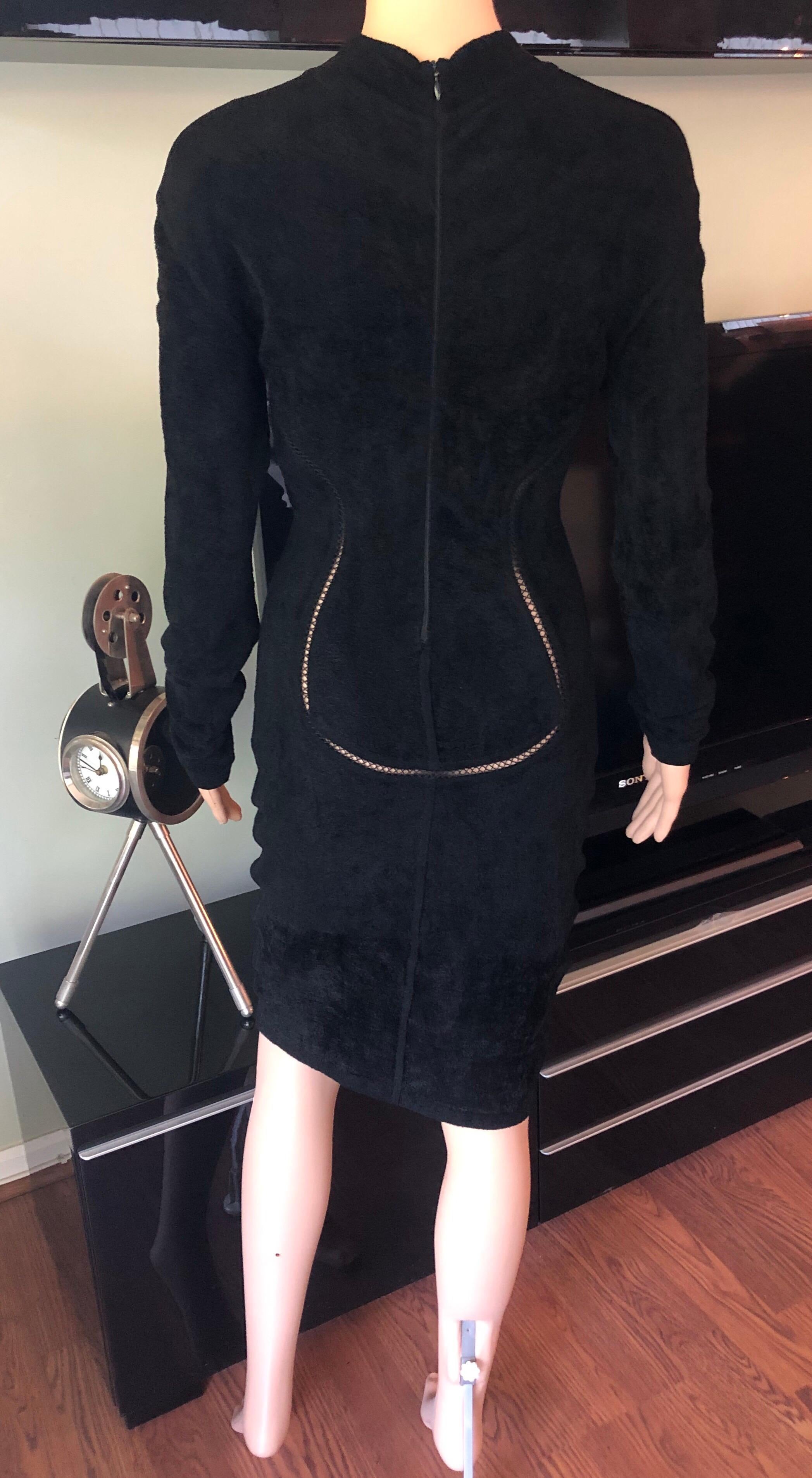 Azzedine Alaia F/W 1991 Vintage Bodycon Velvet Knit Black Dress For Sale 1