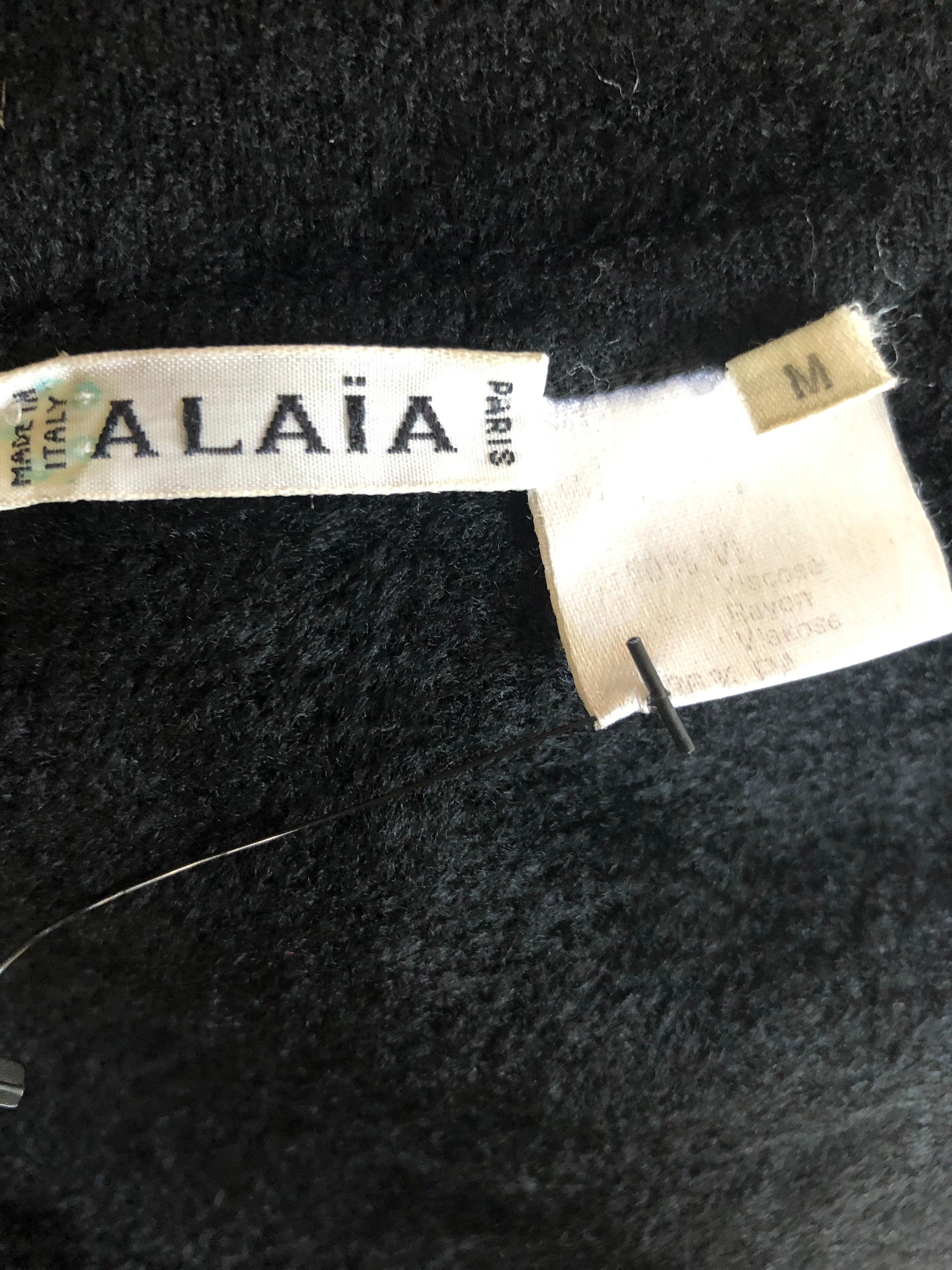 Azzedine Alaia F/W 1991 Vintage Bodycon Velvet Knit Black Dress For Sale 2