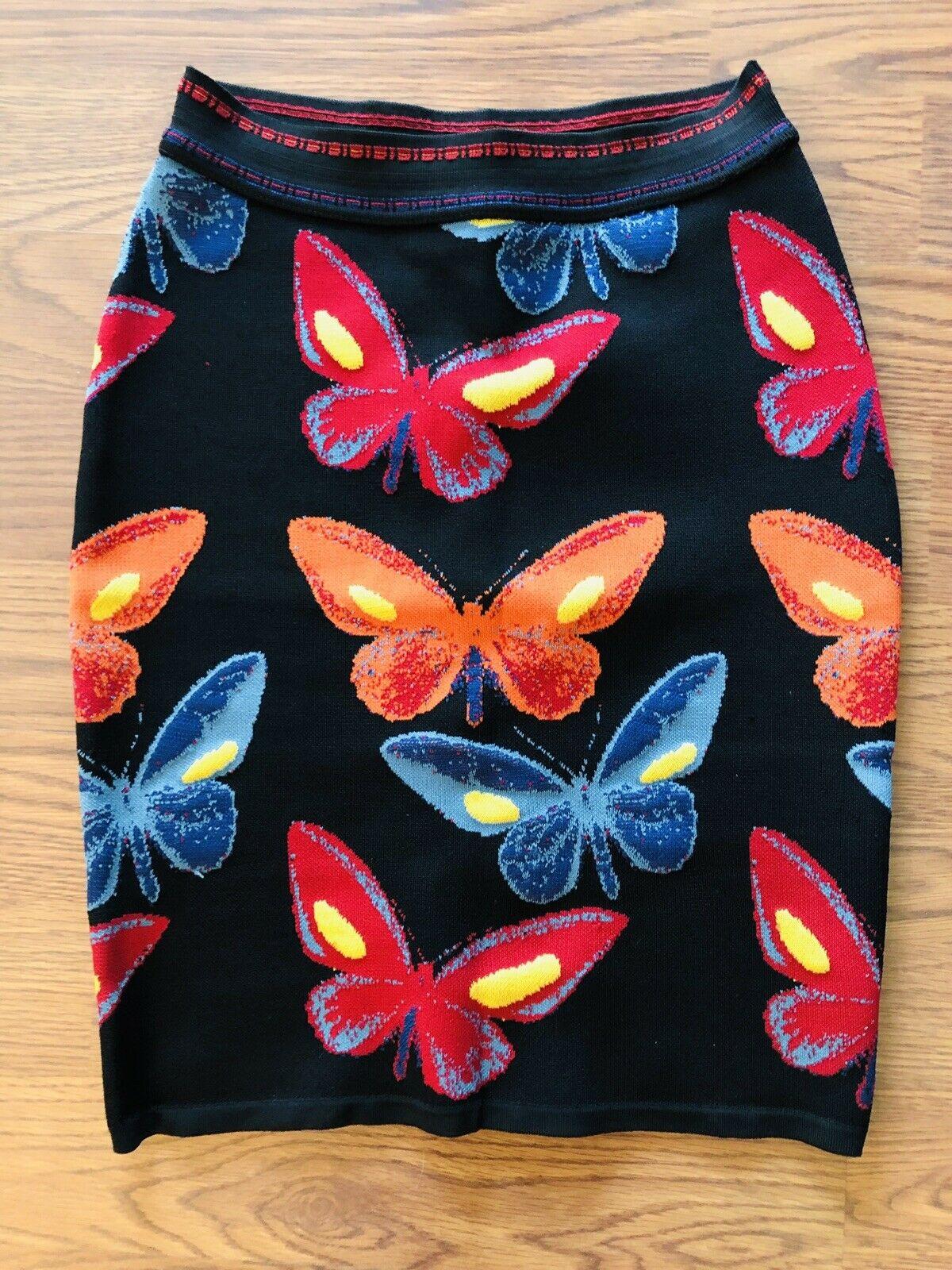 Black Azzedine Alaia F/W 1991 Vintage Butterfly Print Fitted Skirt For Sale