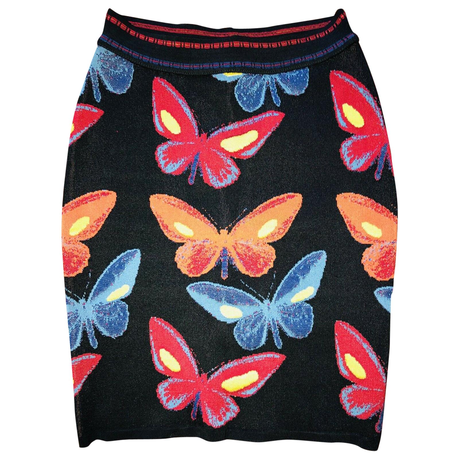 Azzedine Alaia F/W 1991 Vintage Butterfly Print Fitted Skirt For Sale