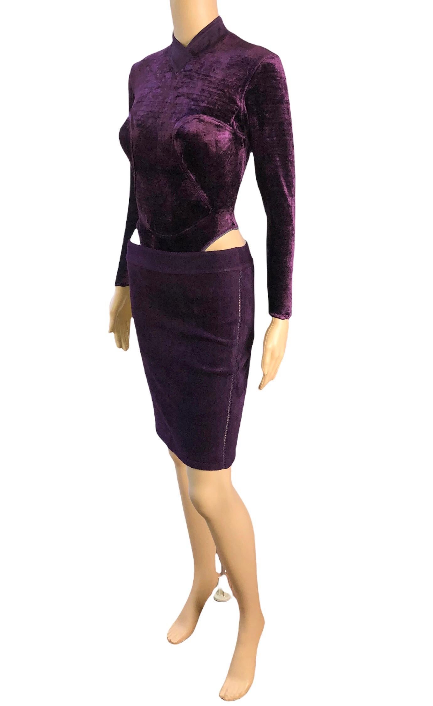 Azzedine Alaia F/W 1991 Vintage Chenille Bodycon Purple Skirt and Bodysuit Top 2 Piece Set Size S/M

Please note the skirt is size S and the top is size M.
