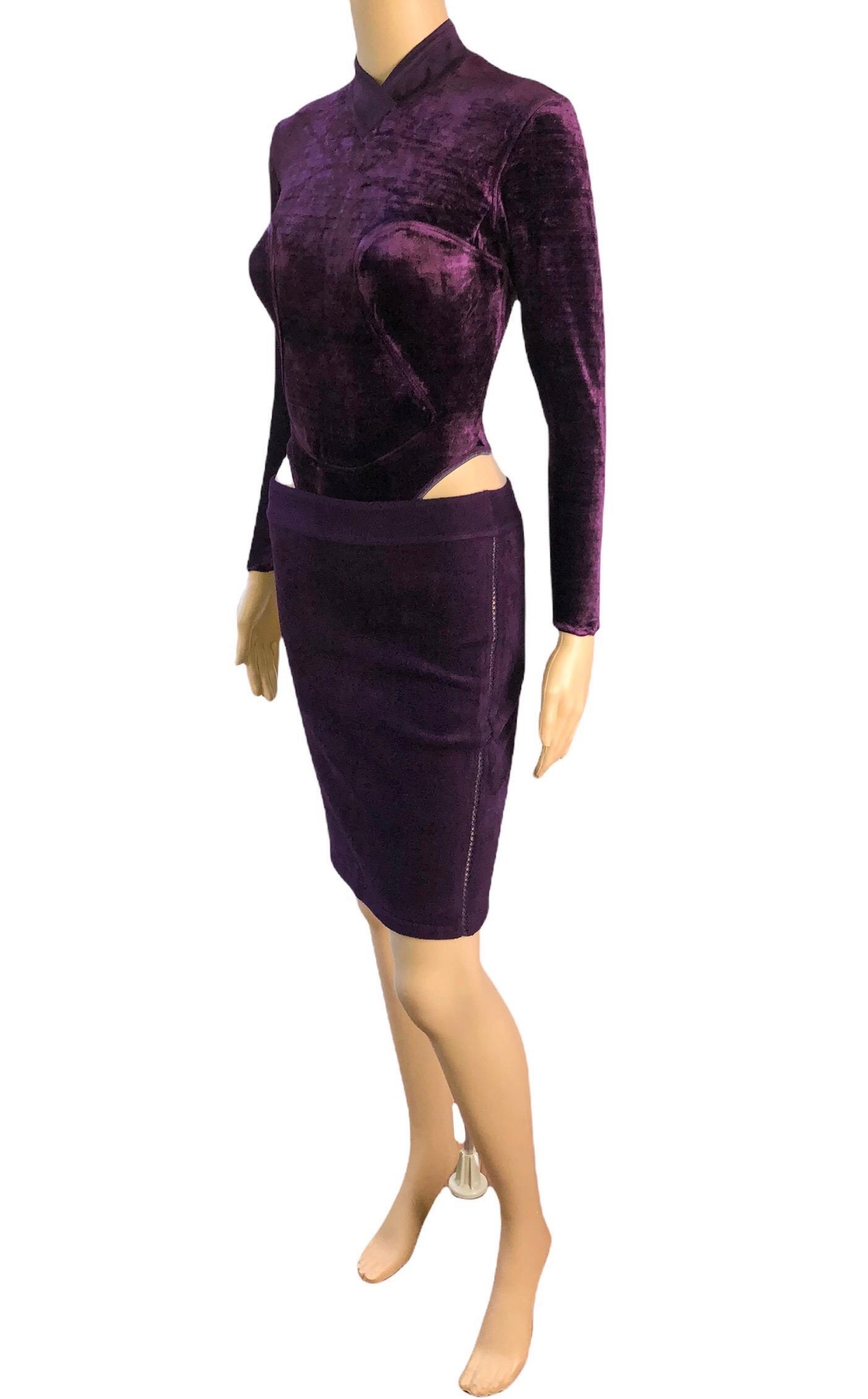 Azzedine Alaia F/W 1991 Vintage Chenille Skirt and Bodysuit Top 2 Piece Set  In Good Condition In Naples, FL