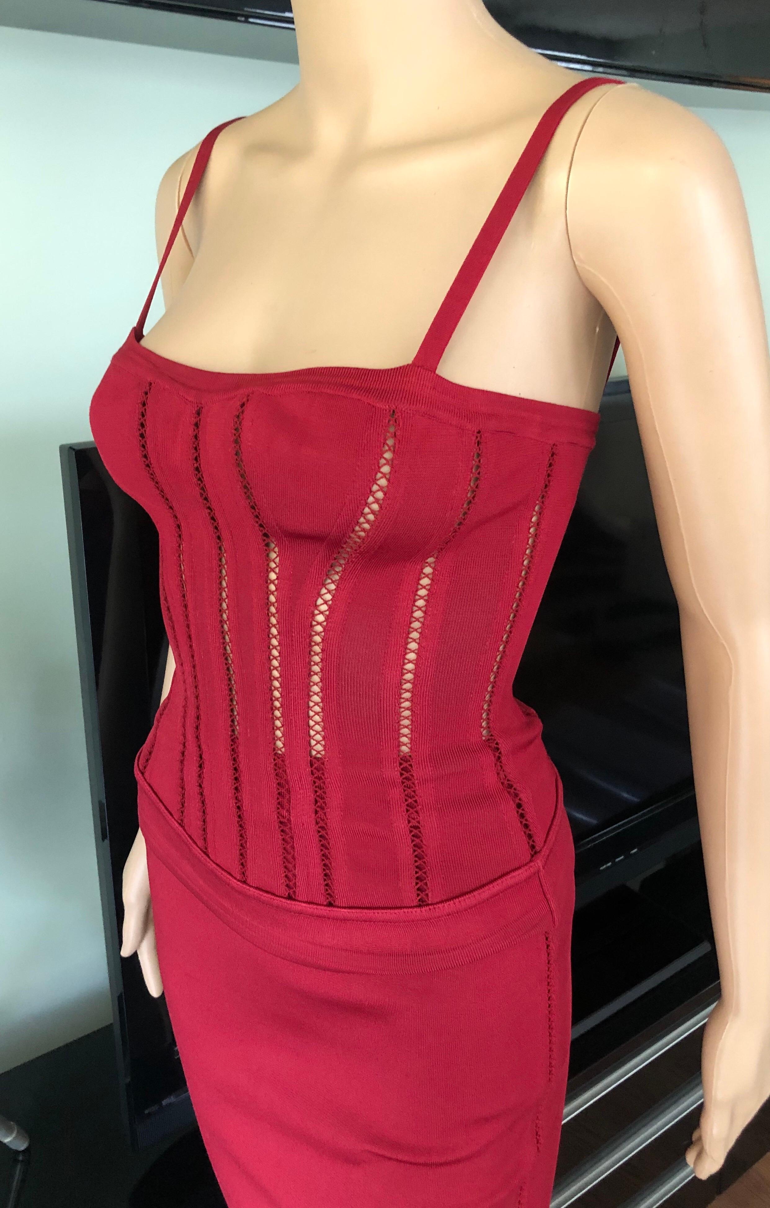 Azzedine Alaia F/W 1991 Vintage Rock und Bustier Korsett Top 2 Stück Set (Rot) im Angebot