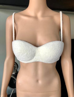 Azzedine Alaia F/W 1992 Runway Iconic Vintage Chenille Padded White Bra Bralette