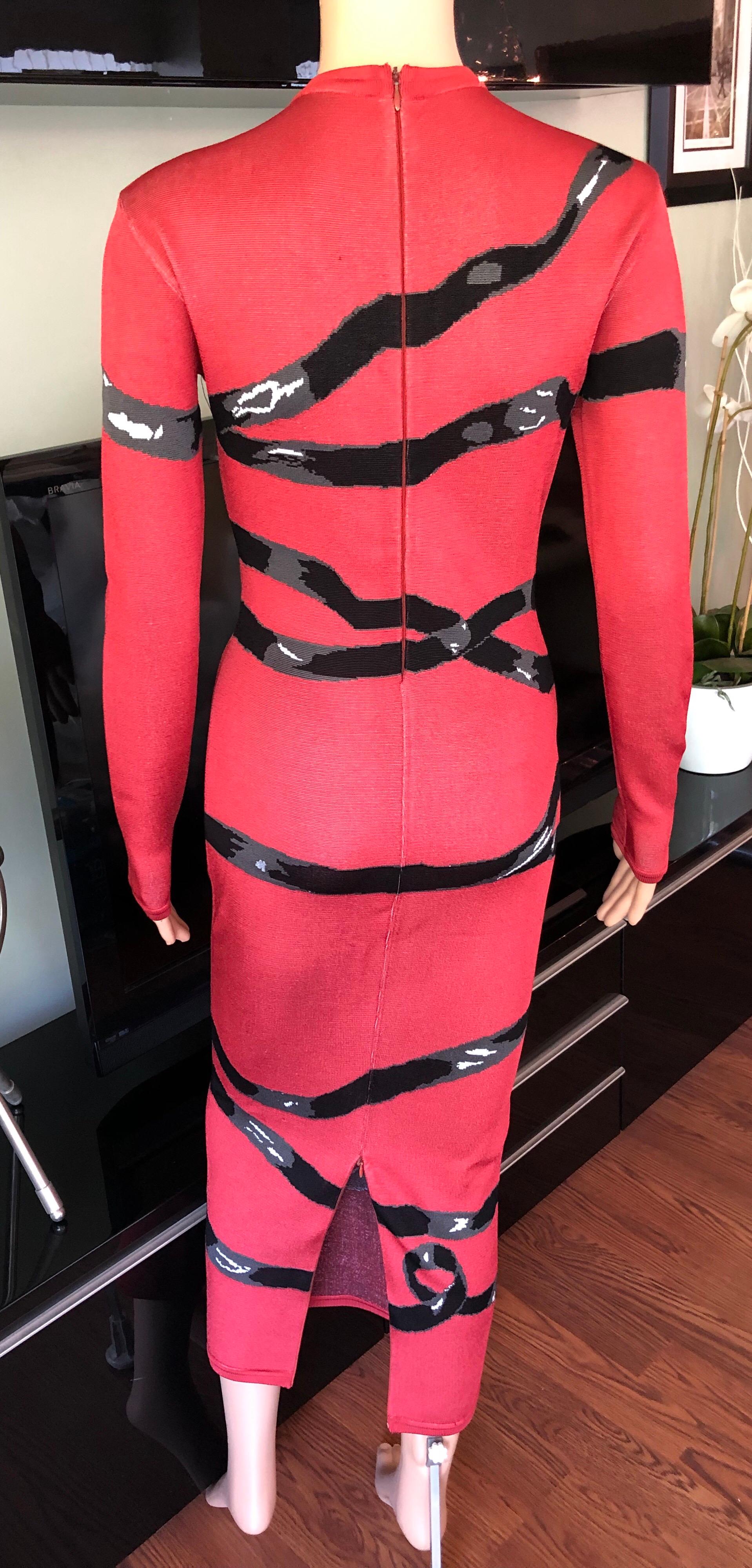 Azzedine Alaia F/W 1992 Runway Fitted Bow Ribbon Wrapped Dress 

Alaïa long sleeve midi dress featuring bow print throughout, crew neck and concealed zip closure at back. Size not listed, estimated from measurements, will best fit size Small.

All