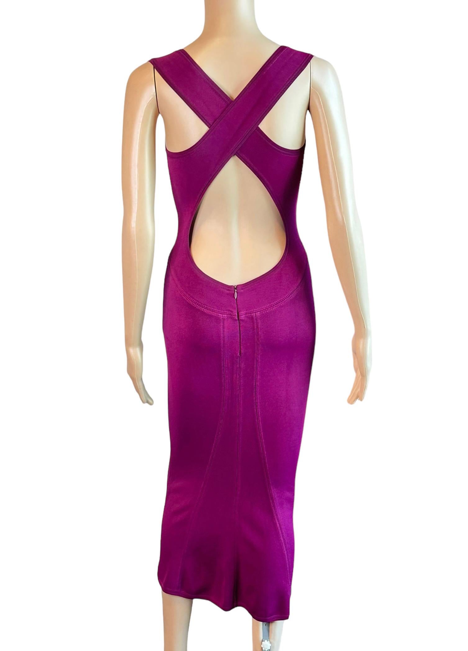 Azzedine Alaia F/W 1992 Runway Vintage Fitted Open Back Midi Dress In Excellent Condition For Sale In Naples, FL