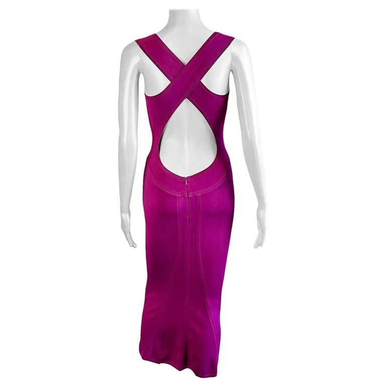 Azzedine Alaia F/W 1992 Runway Vintage Fitted Open Back Midi Dress For Sale  at 1stDibs