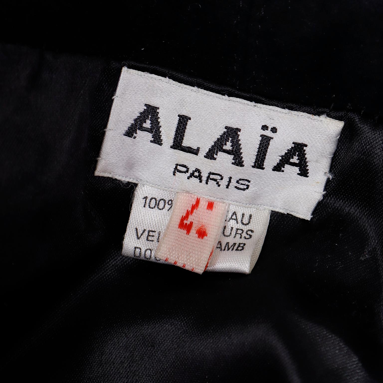 Azzedine Alaia Fall 1989 Vintage Lamb Suede Black Cropped Runway Jacket en vente 6