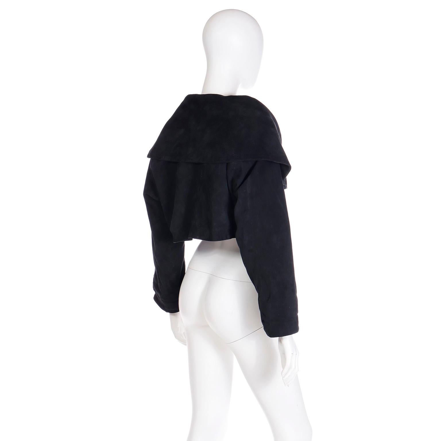Azzedine Alaia Fall 1989 Vintage Black Lamb Suede Cropped Runway Jacket For Sale 1