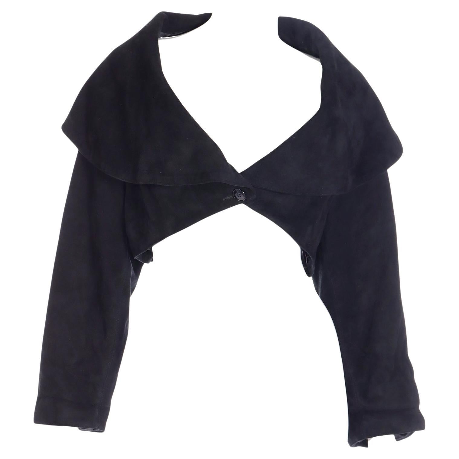 Azzedine Alaia Fall 1989 Vintage Black Lamb Suede Cropped Runway Jacket For Sale