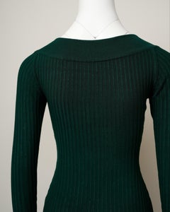 Azzedine Alaïa Fall 1990 Ribbed Knit Green Dress – Scoop Neck & Ruffled Hem