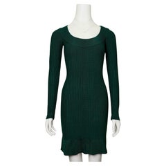 Azzedine Alaïa Autunno 1990 - Vestito verde in maglia a coste - Scollo e orlo increspato