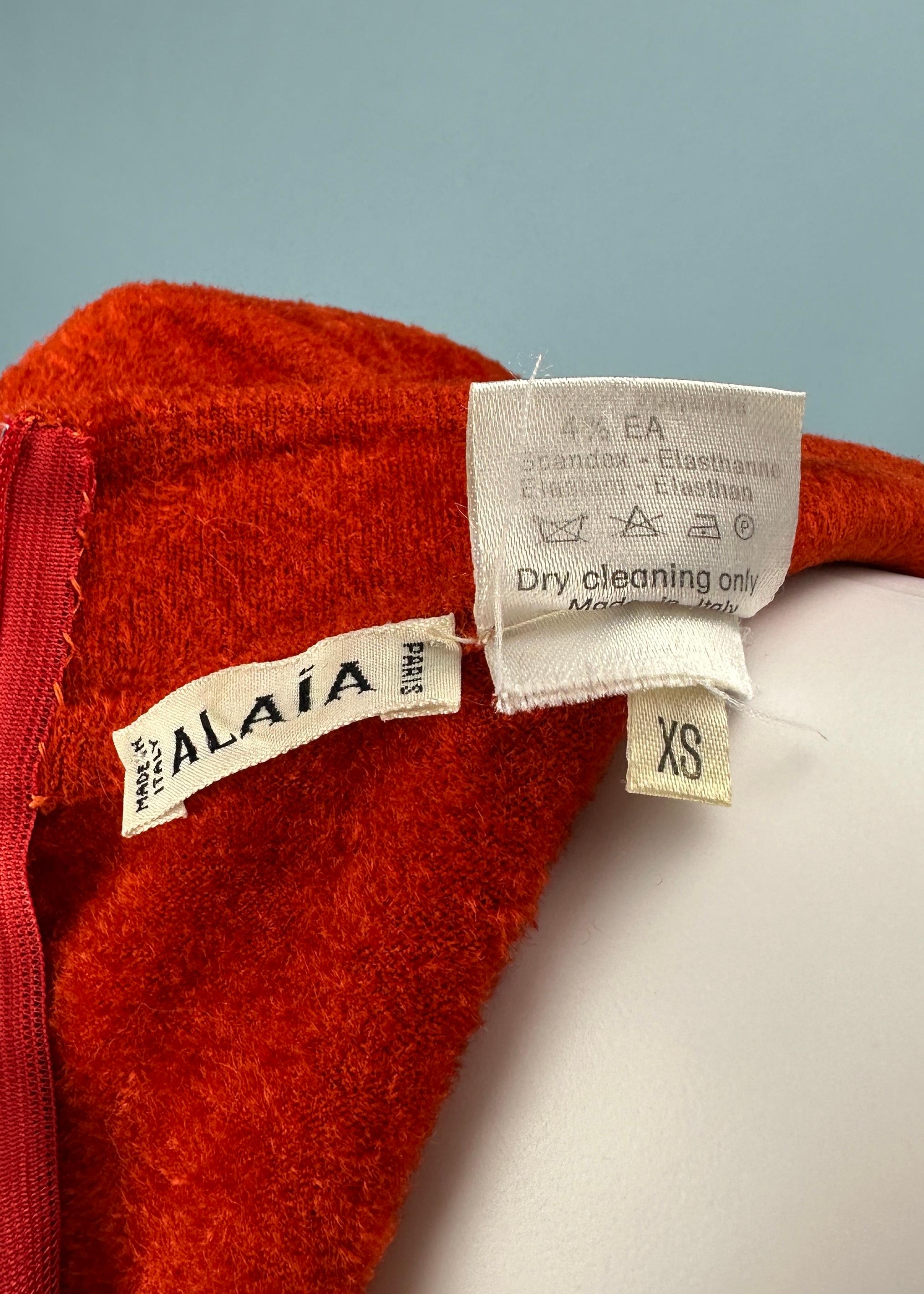 Azzedine Alaia Fall 1991 Runway Orange Chenille Cutout Dress For Sale 6