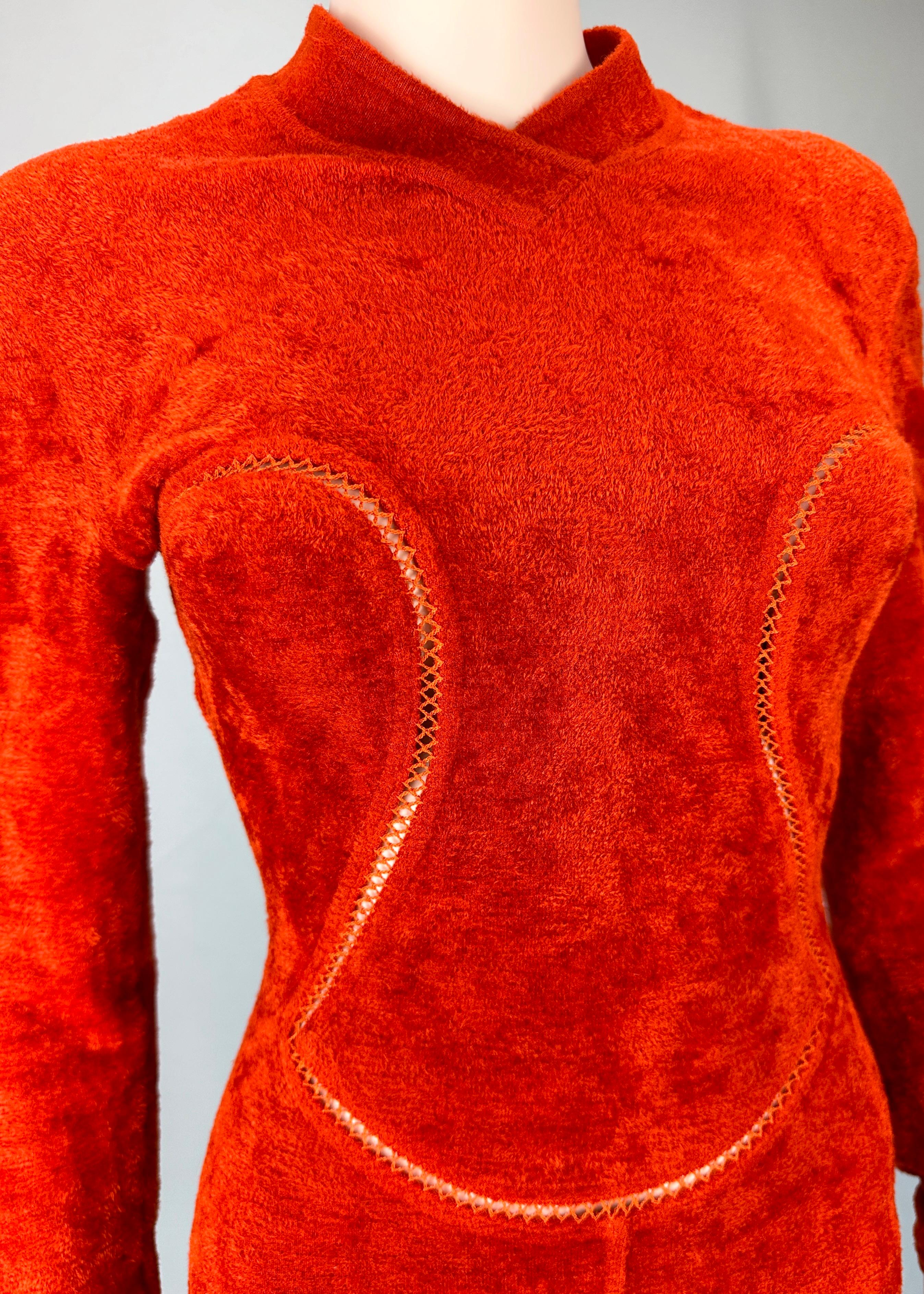Azzedine Alaia Fall 1991 Runway Orange Chenille Cutout Dress For Sale 1