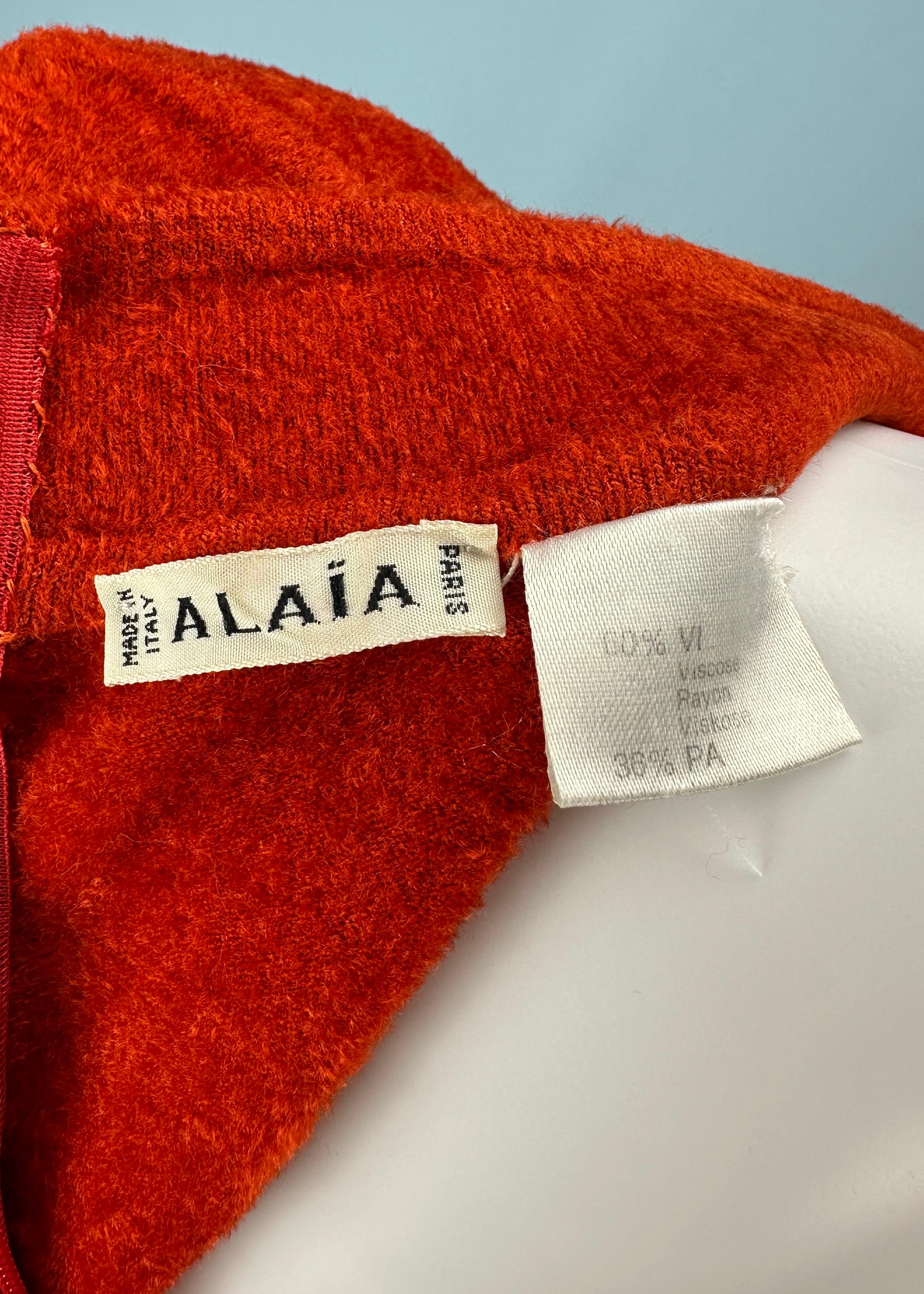 Azzedine Alaia Fall 1991 Runway Orange Chenille Cutout Dress For Sale 5
