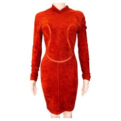 Azzedine Alaia Herbst 1991 Laufsteg Orange Chenille Ausgeschnittenes Kleid mit Ausschnitt