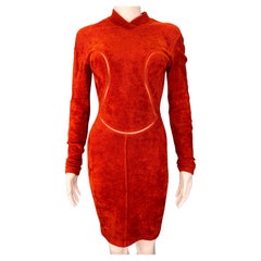 Retro Azzedine Alaia Fall 1991 Runway Orange Chenille Cutout Dress