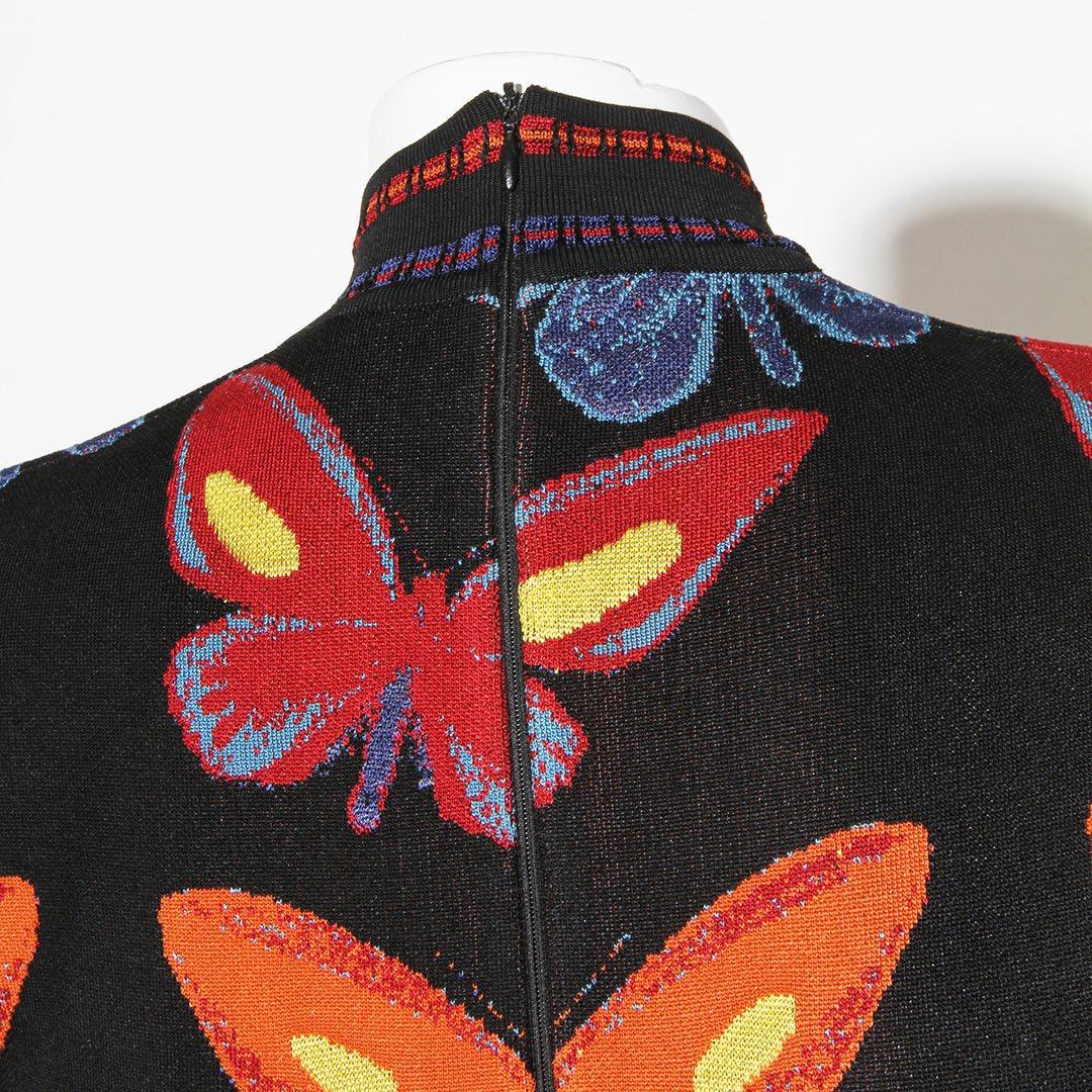 Black Azzedine Alaïa Fall/Winter 1991 Iconic Butterfly Motif Knit Bodysuit & Skirt Set