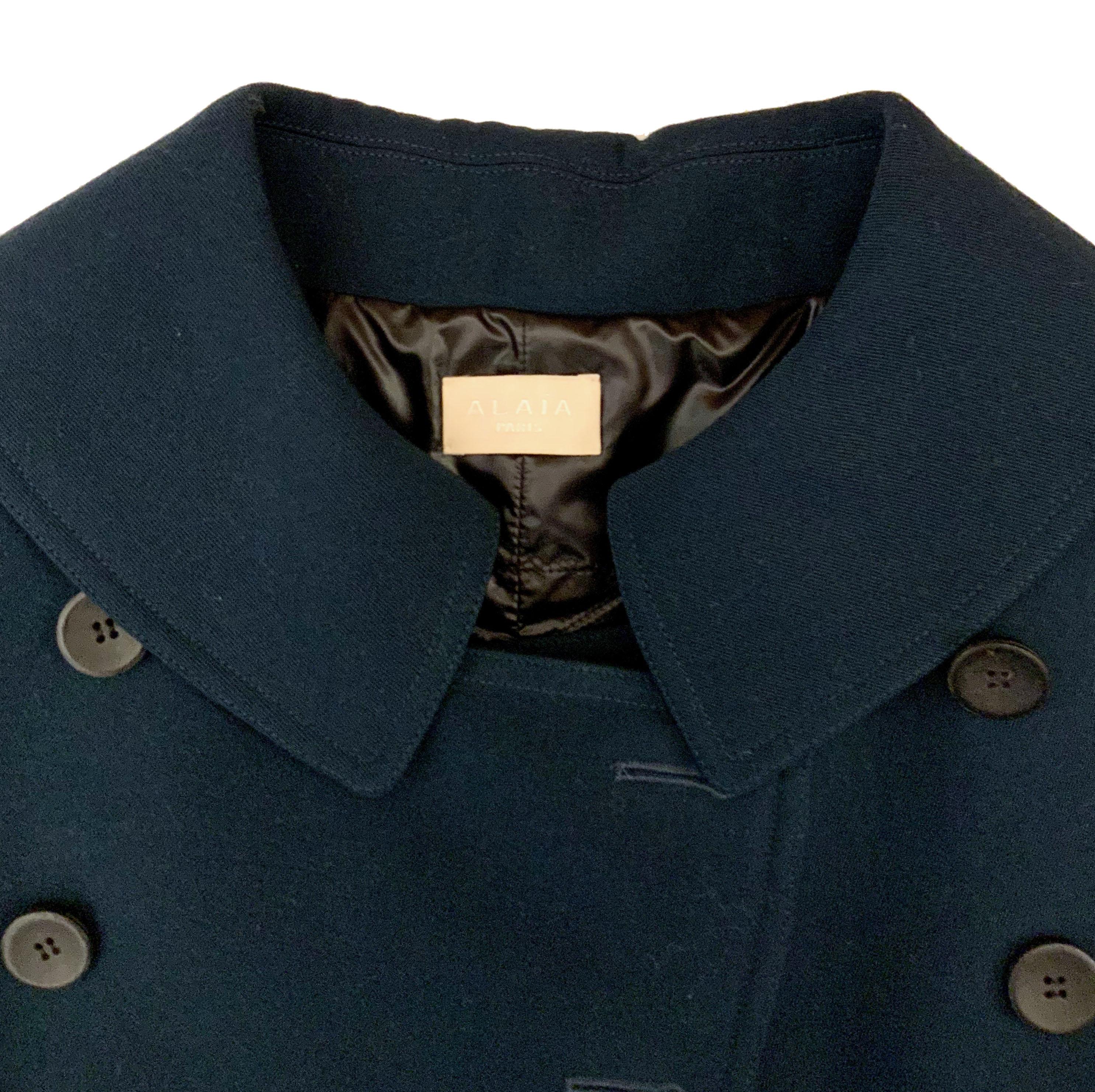 Women's Azzedine Alaïa Fitted Wool Double-breasted Prussian Blue Coat