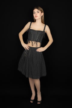 Azzedine Alaïa Flared Black Cotton Openwork Skirt Size 40FR Unisex