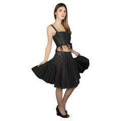 Azzedine Alaïa Flared Black Cotton Openwork Skirt Size 40FR Unisex