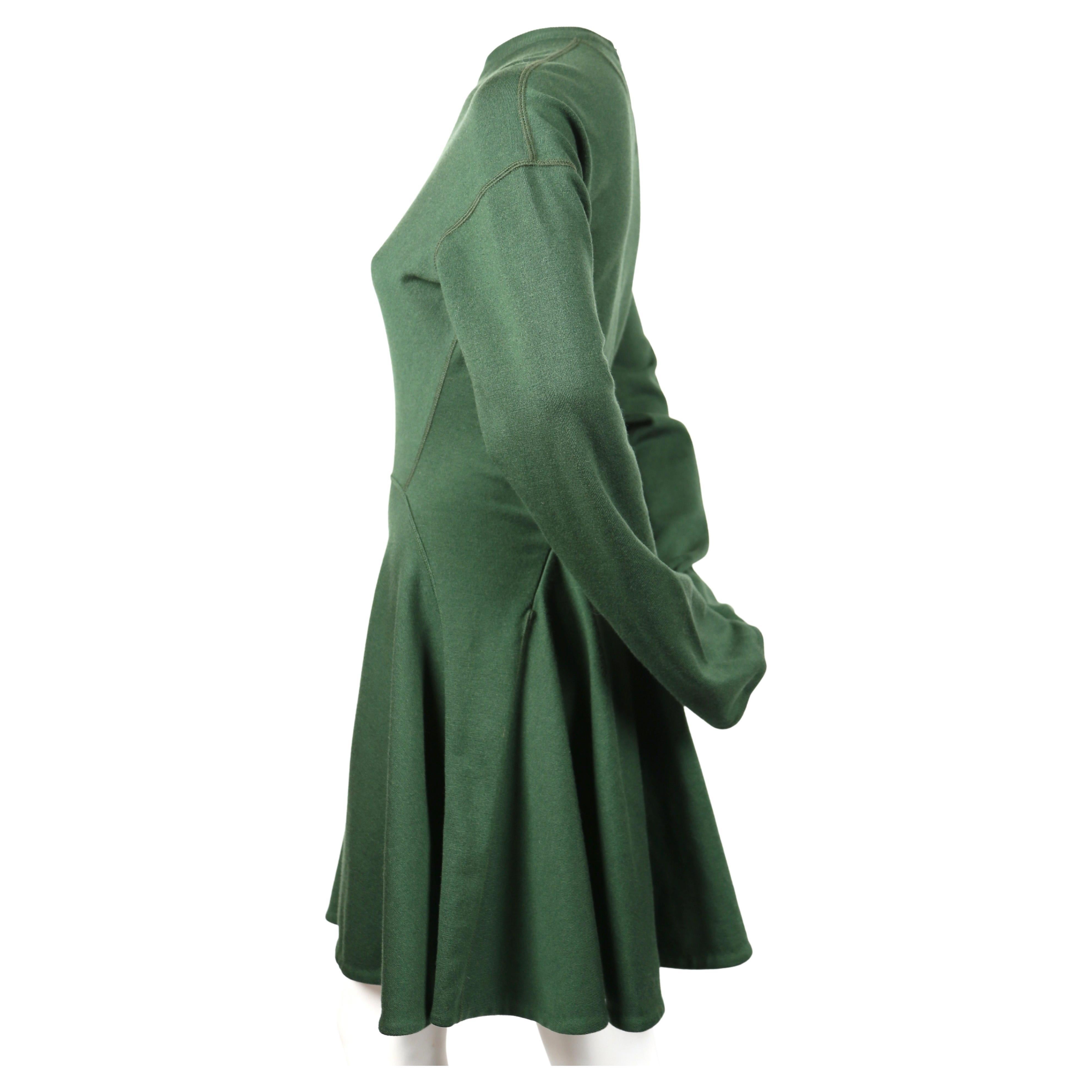 Azzedine Alaia forest green seamed mini dress with full skirt, 1990s In Excellent Condition For Sale In San Fransisco, CA