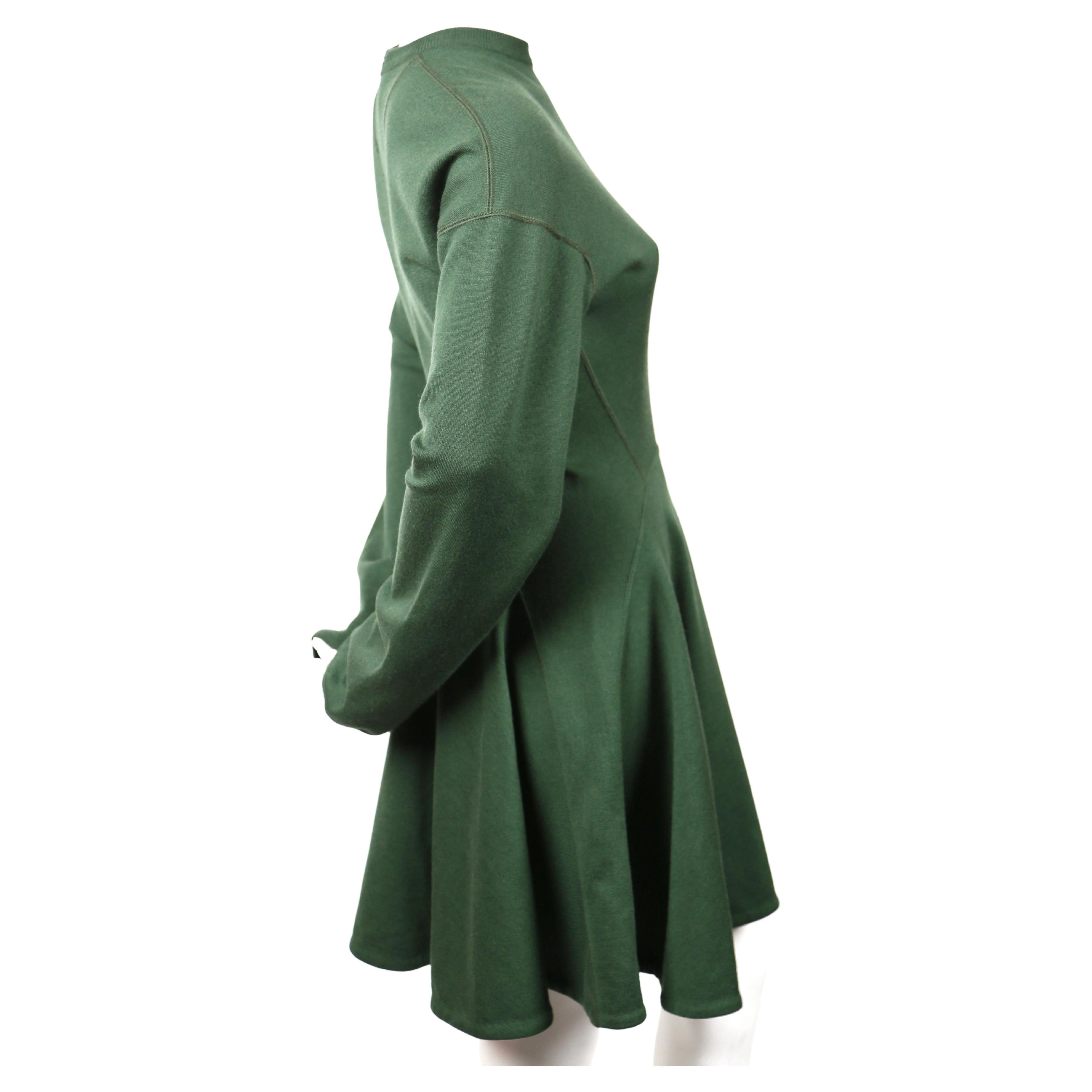 Women's Azzedine Alaia forest green seamed mini dress with full skirt, 1990s For Sale