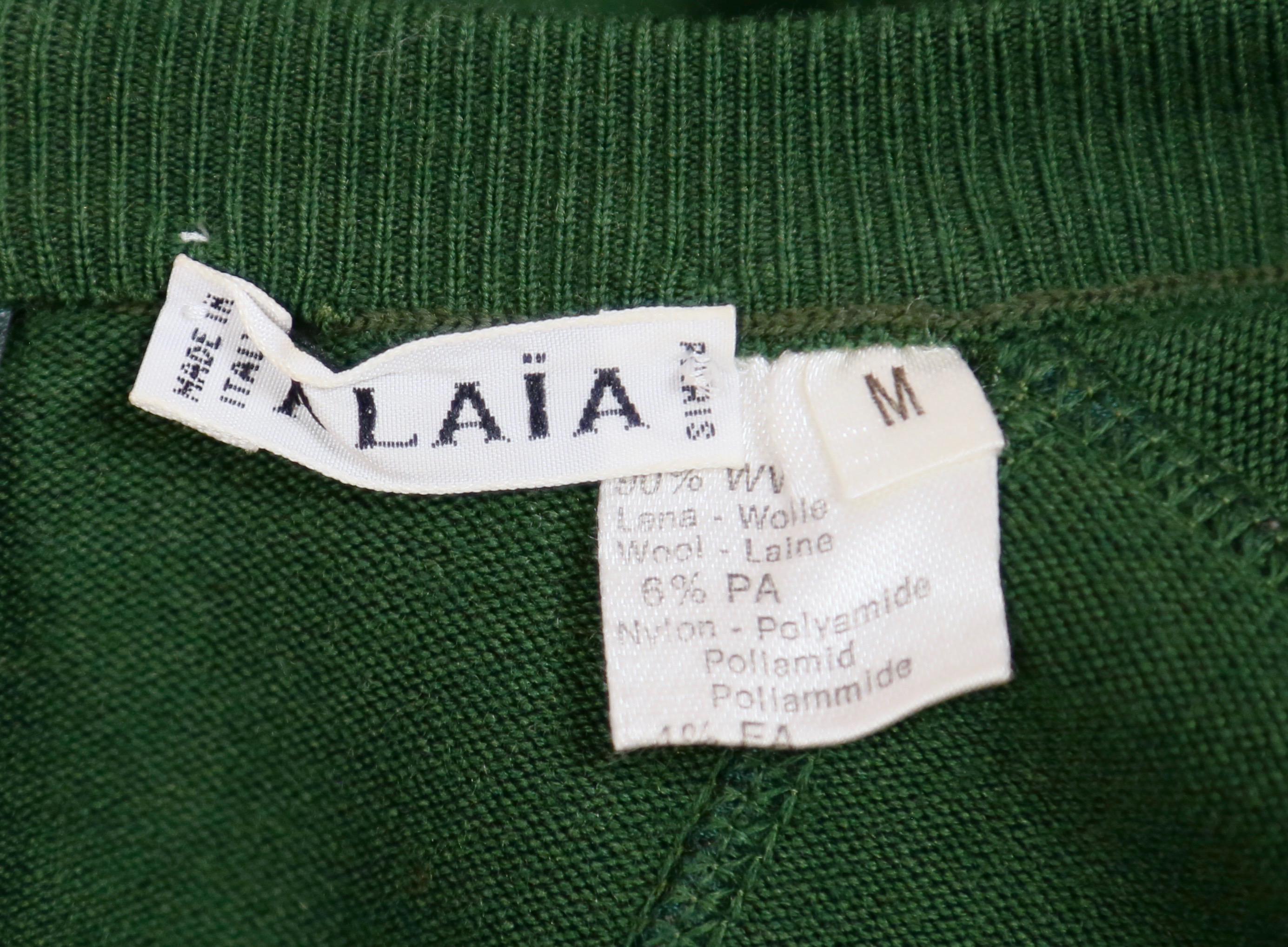 Azzedine Alaia waldgrünes Minikleid mit Netzmuster und vollem Rock, 1990er Jahre im Angebot 1