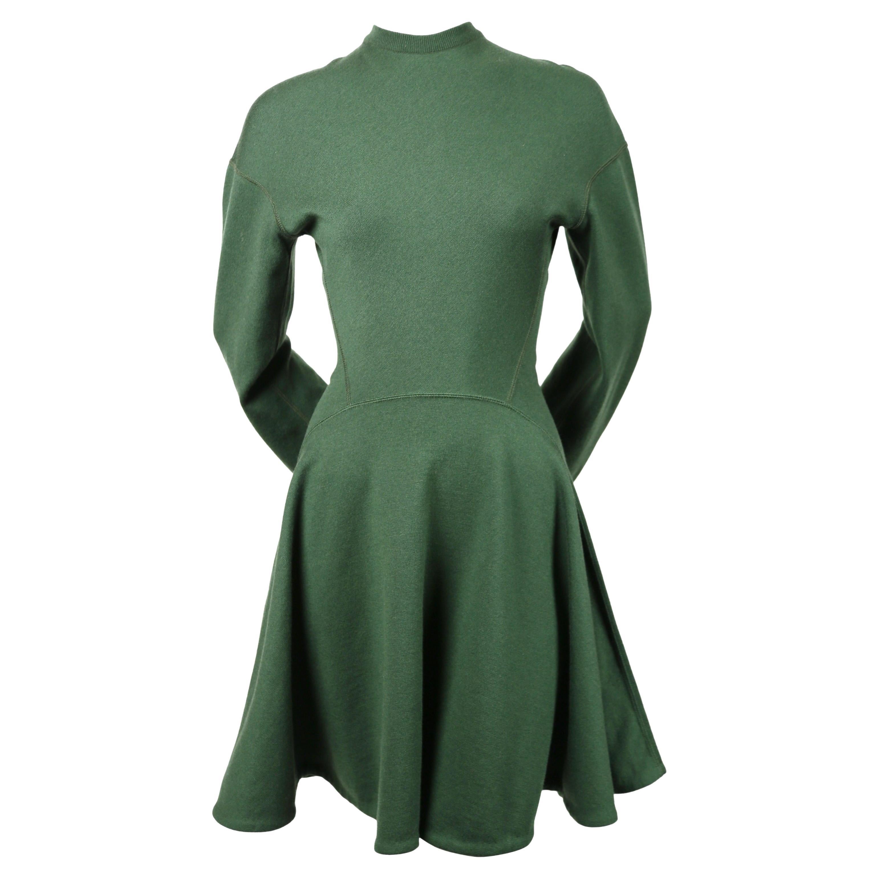 Azzedine Alaia forest green seamed mini dress with full skirt, 1990s For Sale