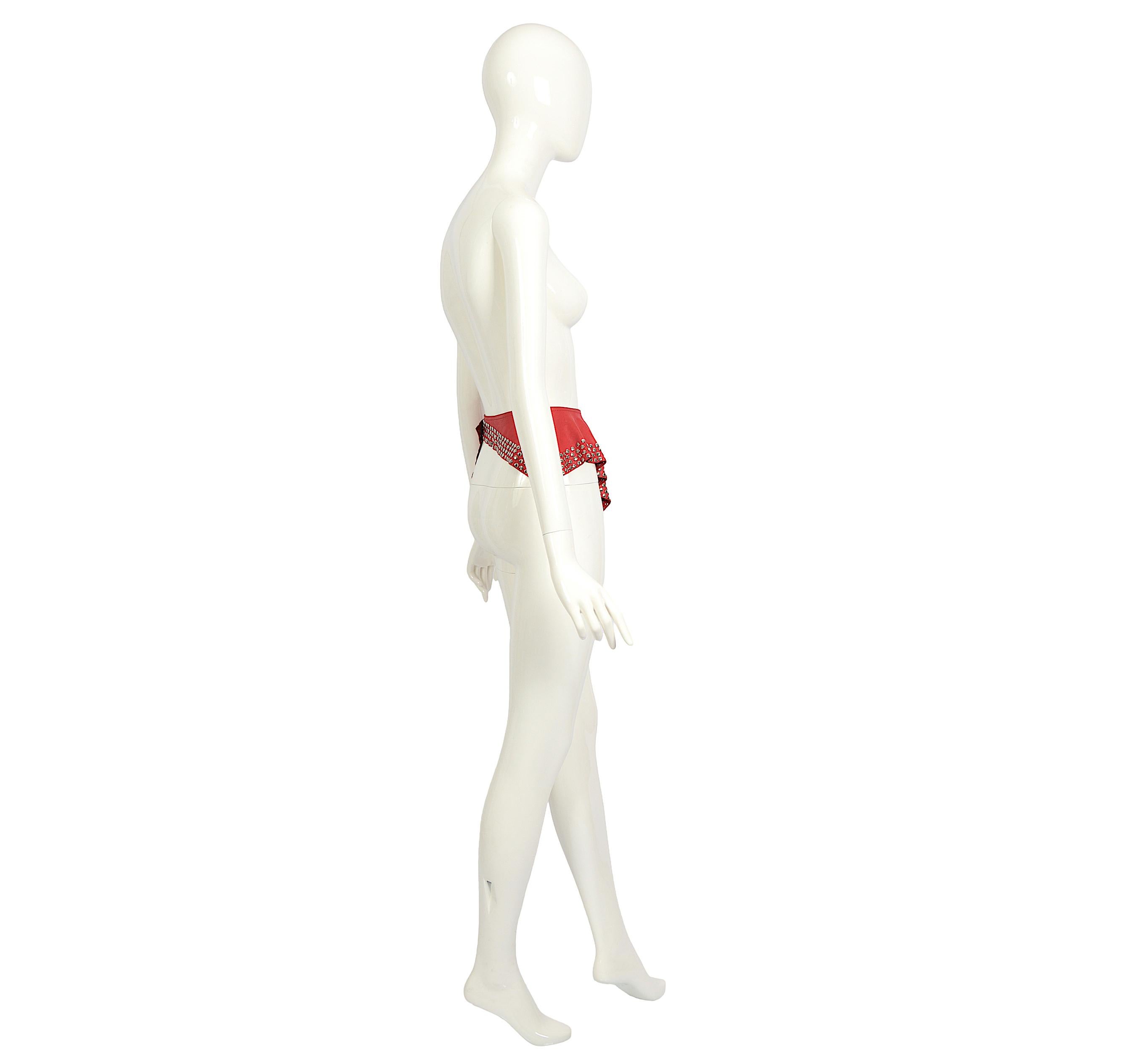 Azzedine Alaia documented red leather eyelet-embellished skirt belt, fw 1982 For Sale 6