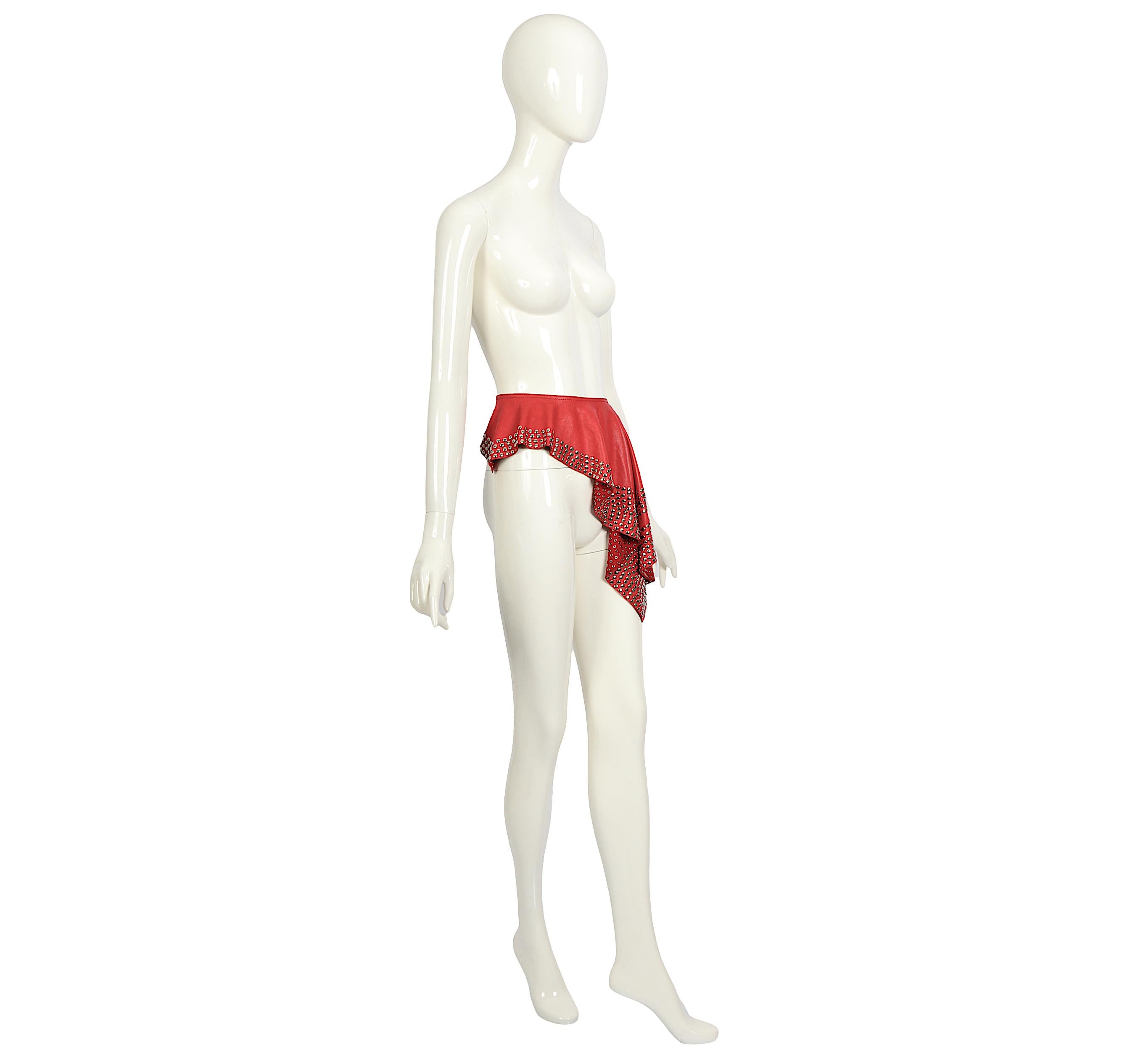 Azzedine Alaia documented red leather eyelet-embellished skirt belt, fw 1982 For Sale 7