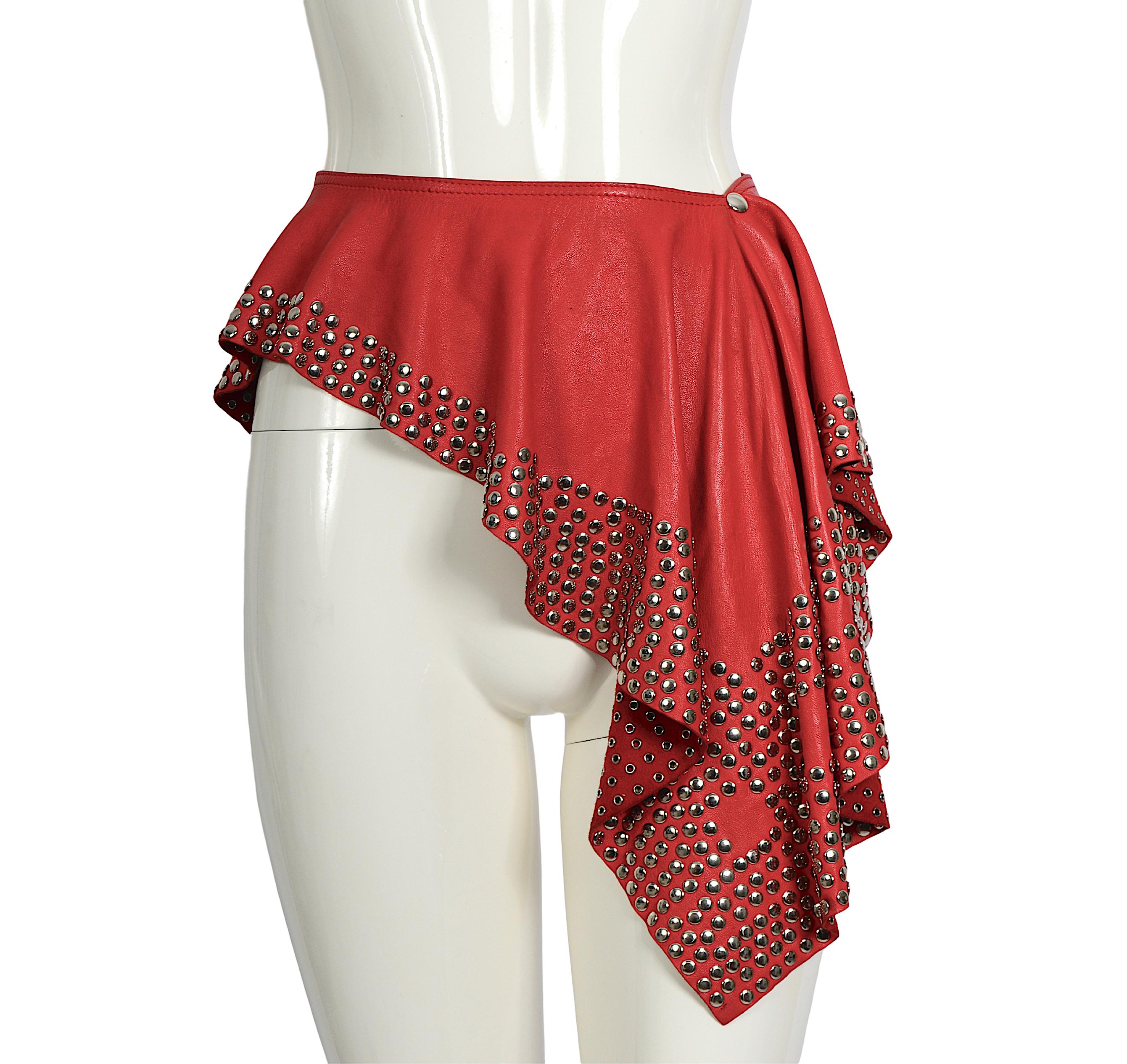 Azzedine Alaia documented red leather eyelet-embellished skirt belt, fw 1982 For Sale 10