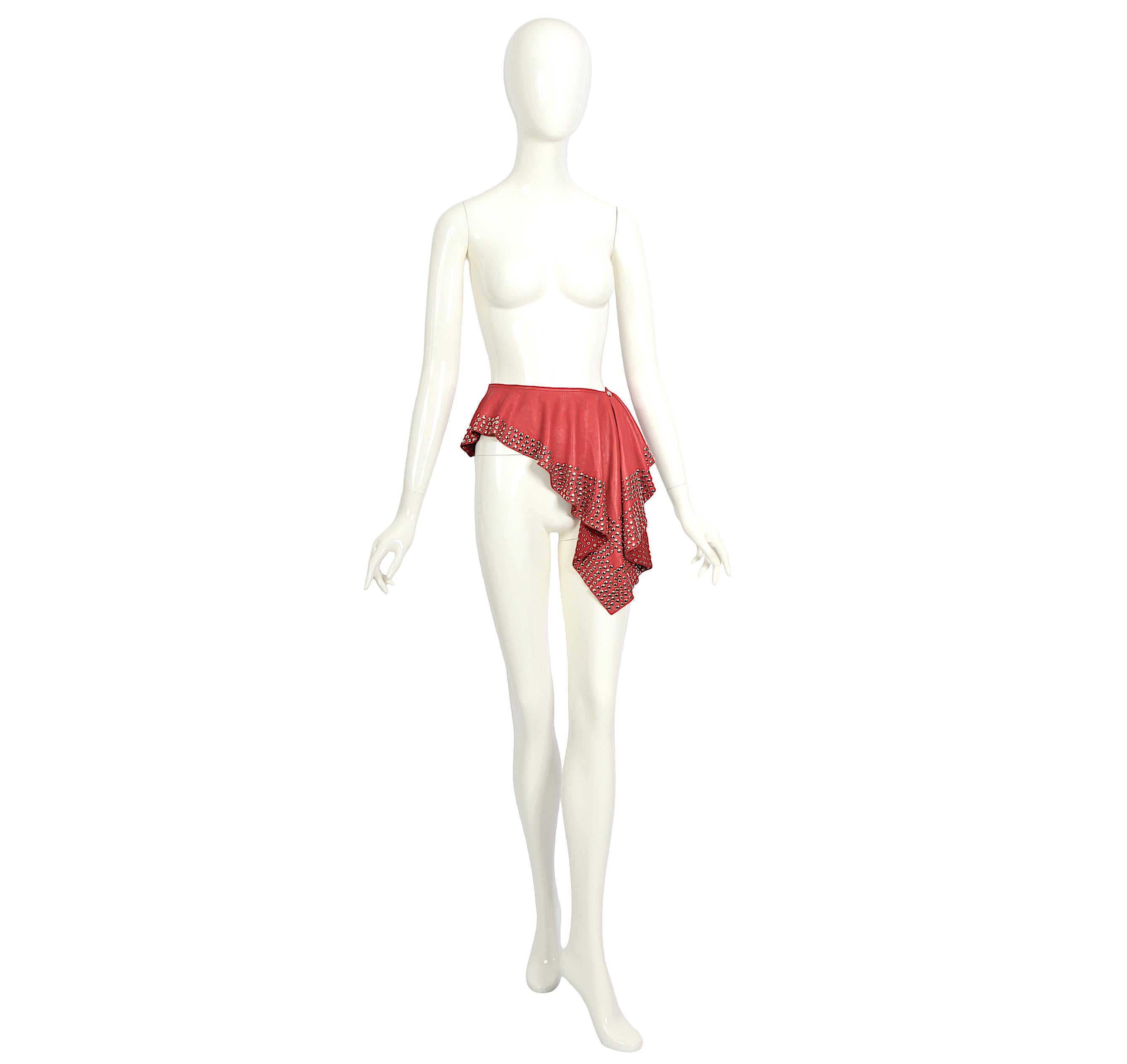 Women's or Men's Azzedine Alaia documented red leather eyelet-embellished skirt belt, fw 1982 For Sale