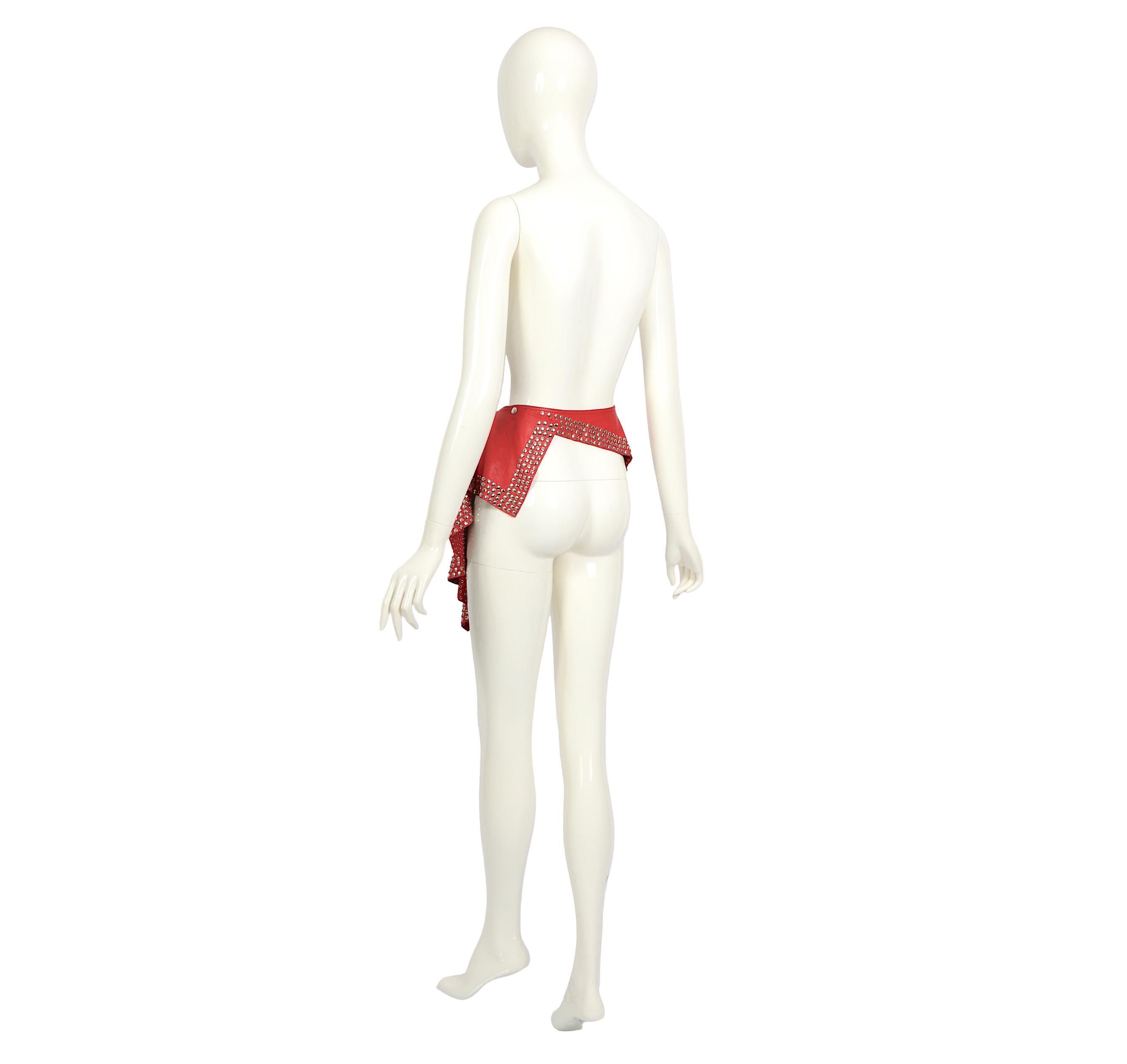 Azzedine Alaia documented red leather eyelet-embellished skirt belt, fw 1982 For Sale 3