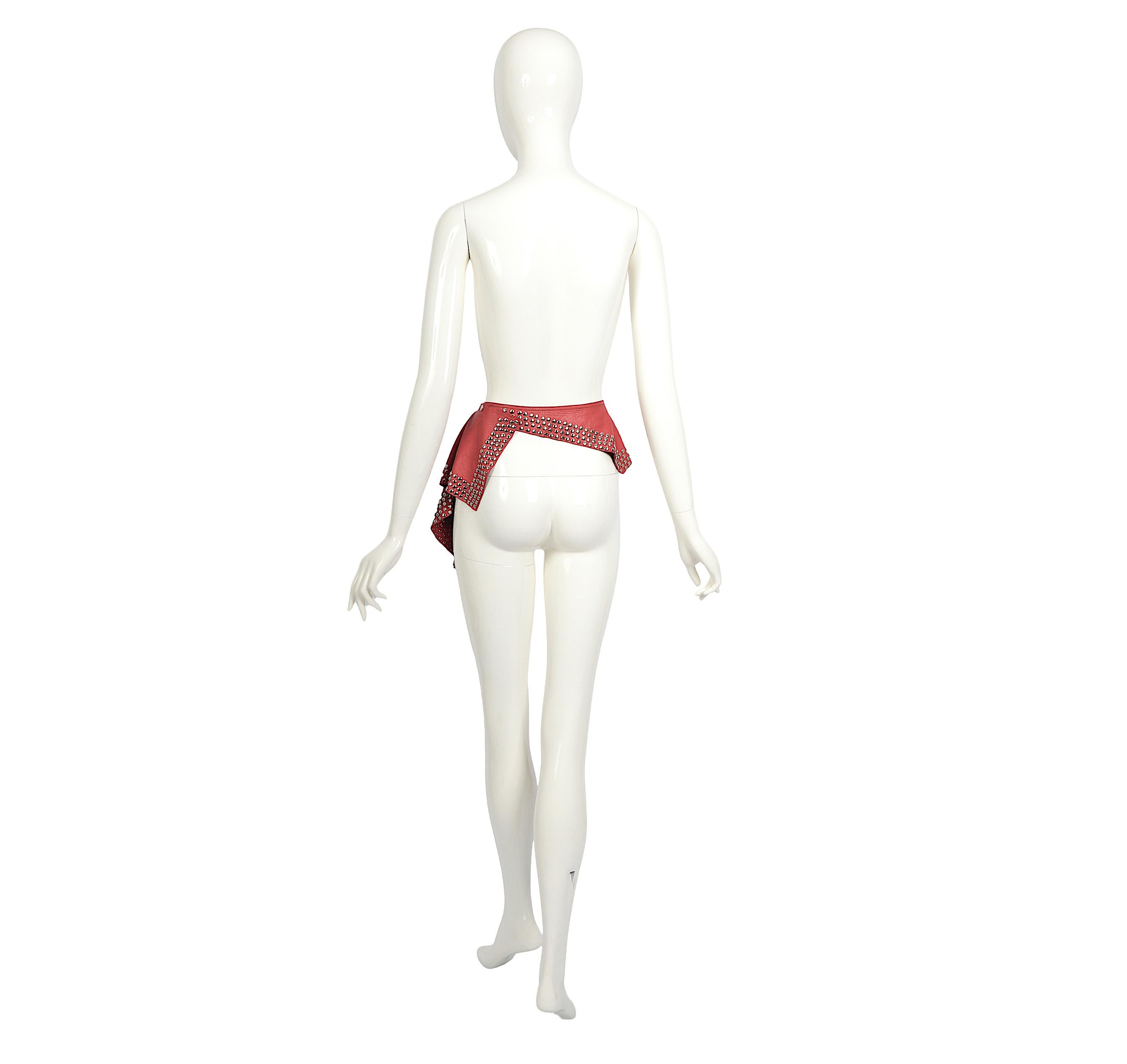 Azzedine Alaia documented red leather eyelet-embellished skirt belt, fw 1982 For Sale 4
