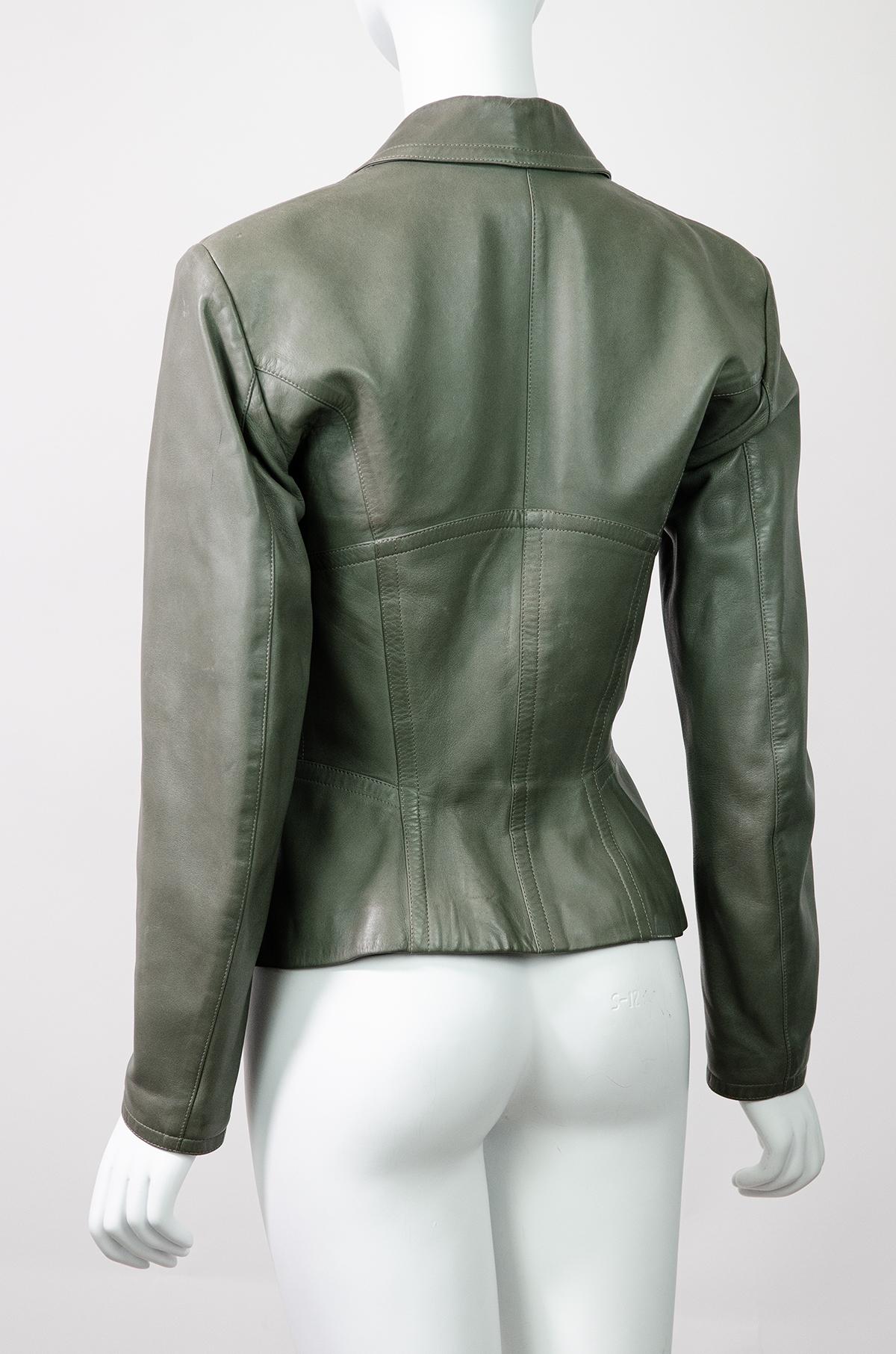Women's AZZEDINE ALAÏA FW 1987 Grey Runway Leather Corset Jacket  For Sale