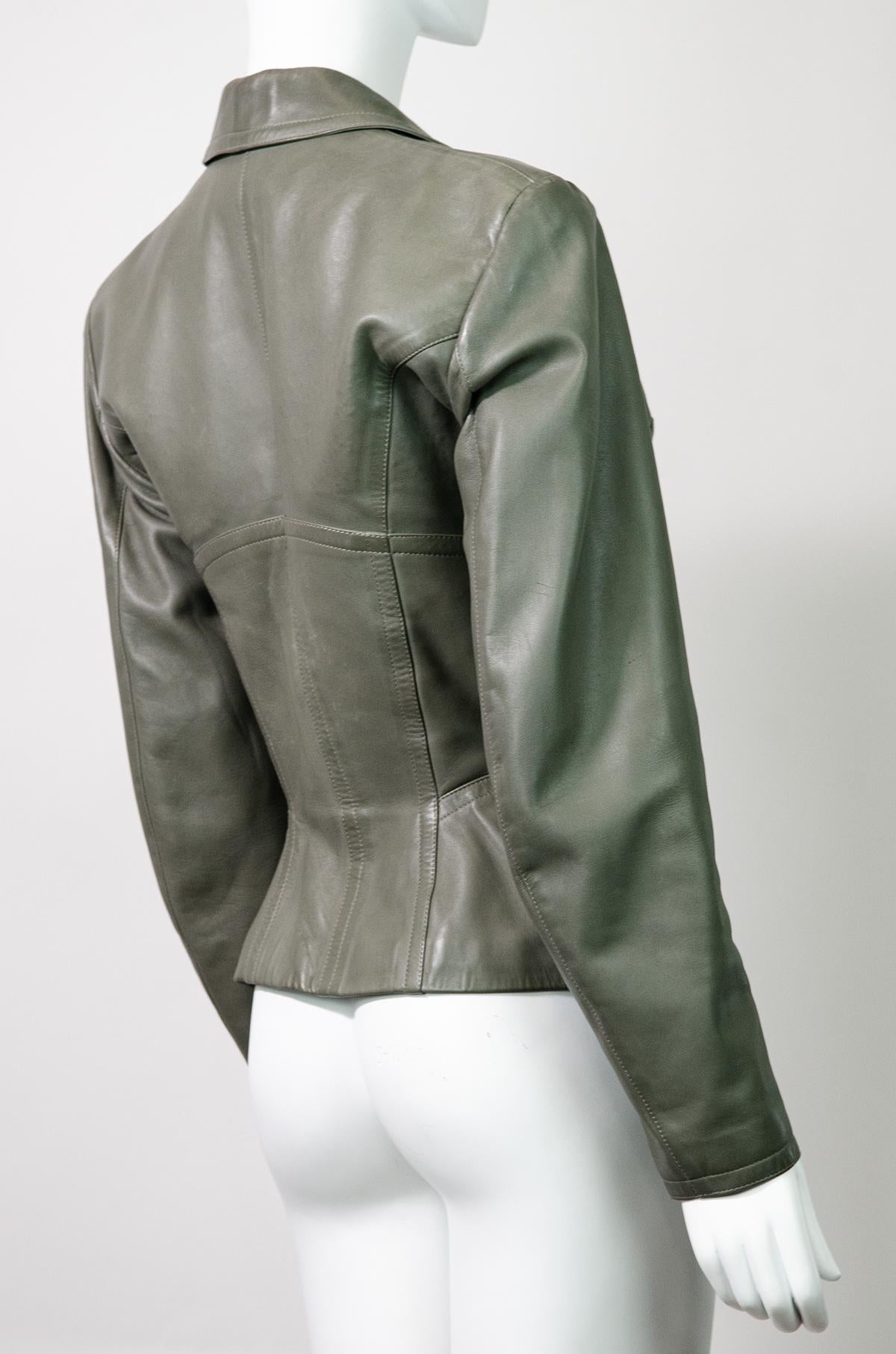 AZZEDINE ALAÏA FW 1987 Grey Runway Leather Corset Jacket  For Sale 1