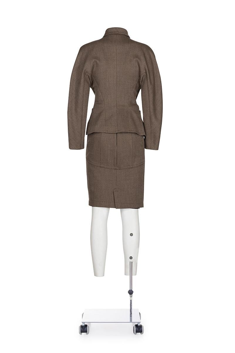 Black AZZEDINE ALAÏA FW 87 iconic and rare wool tweed set For Sale