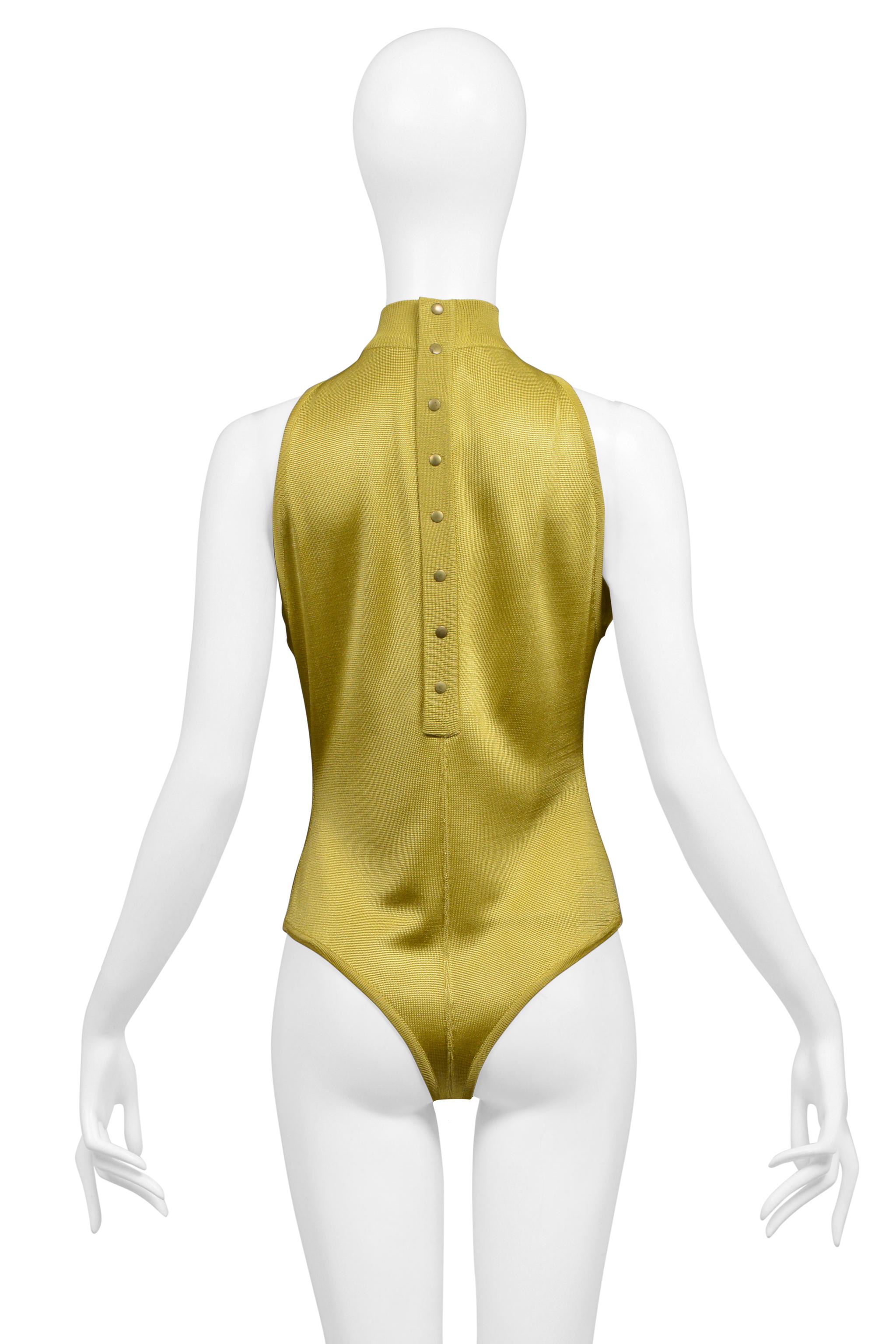 Women's Azzedine Alaia Gold  Bodysuit With Button Back 1990S For Sale