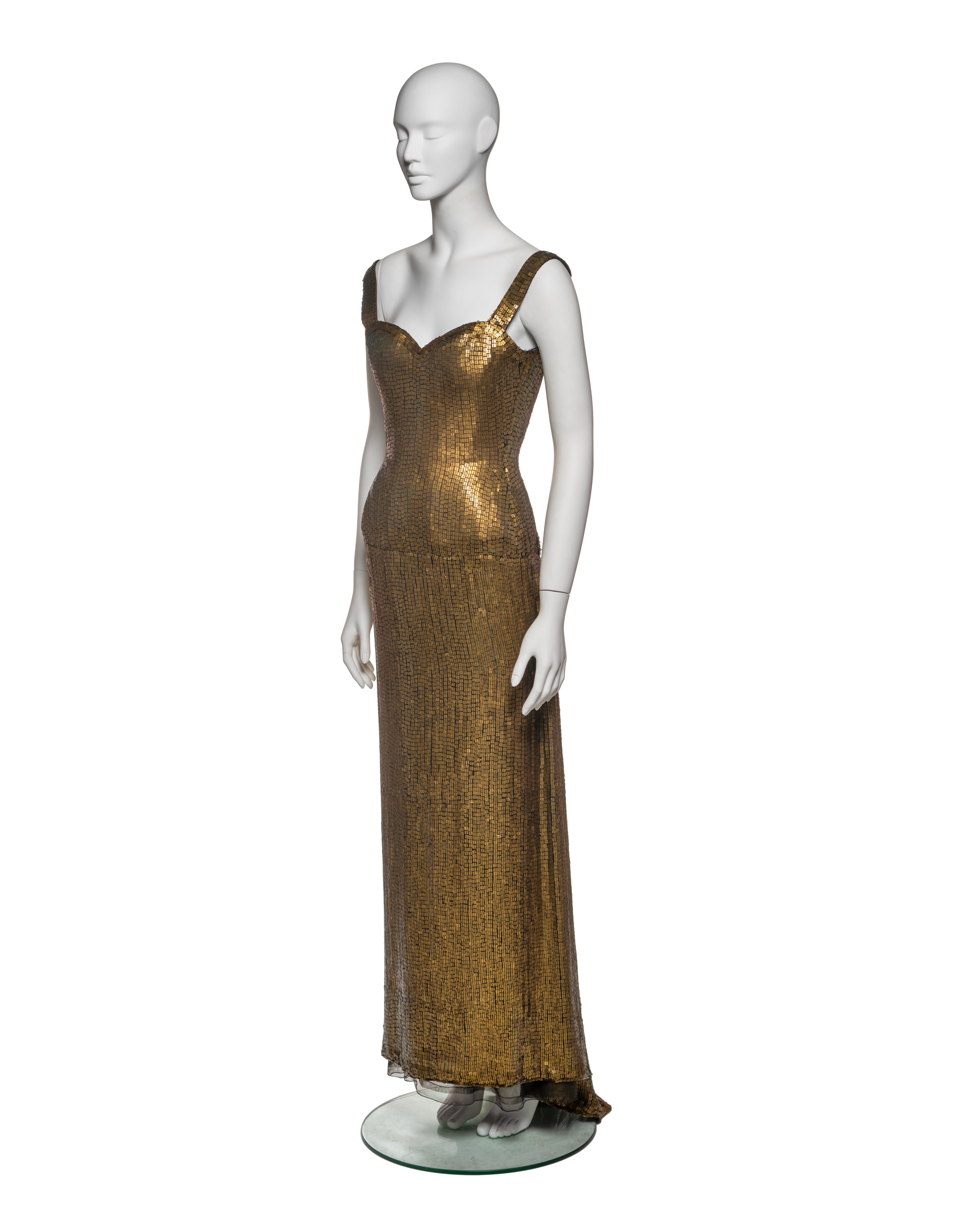 Azzedine Alaia Gold Lamé Couture Gown with Sequin Mosaic Detail, FW 1990 For Sale 7